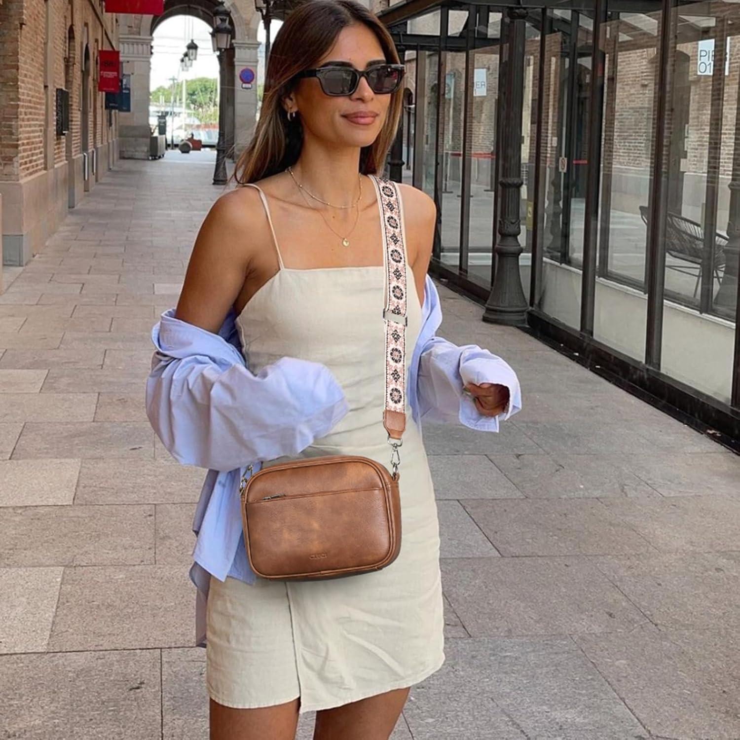 Bolso Cruzado CLUCI de Cuero Vegano para Mujeres - Marrón