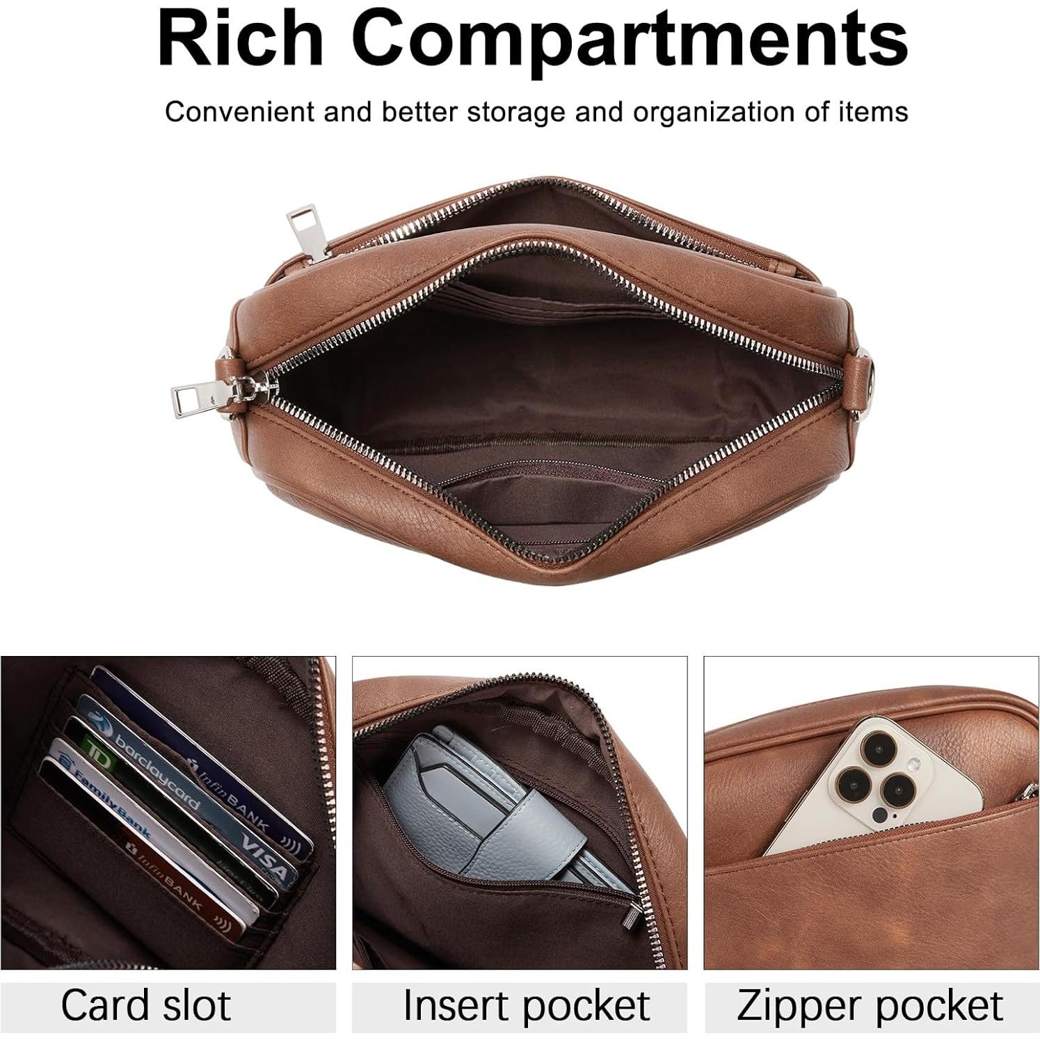 Bolso Cruzado CLUCI de Cuero Vegano para Mujeres - Marrón