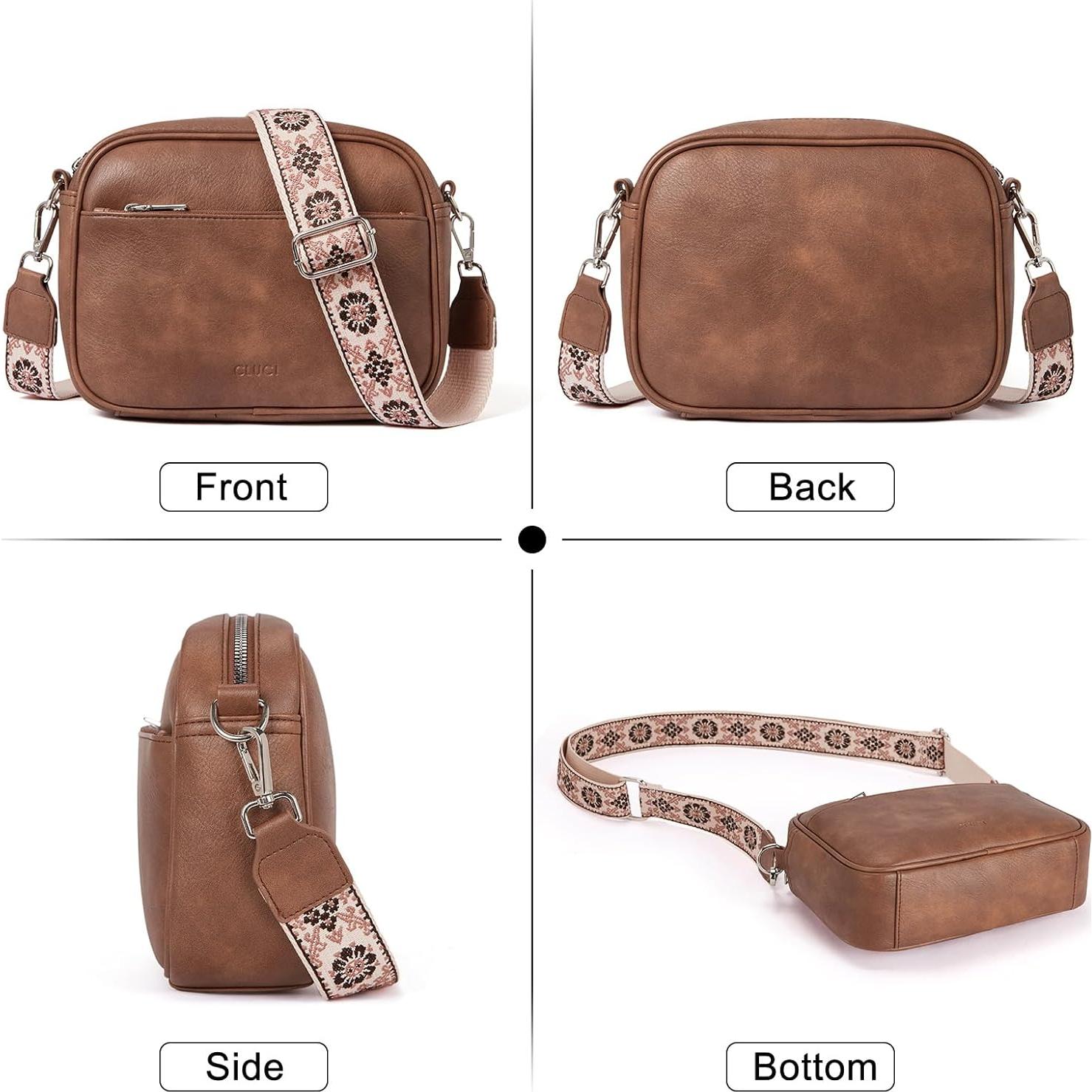 Bolso Cruzado CLUCI de Cuero Vegano para Mujeres - Marrón