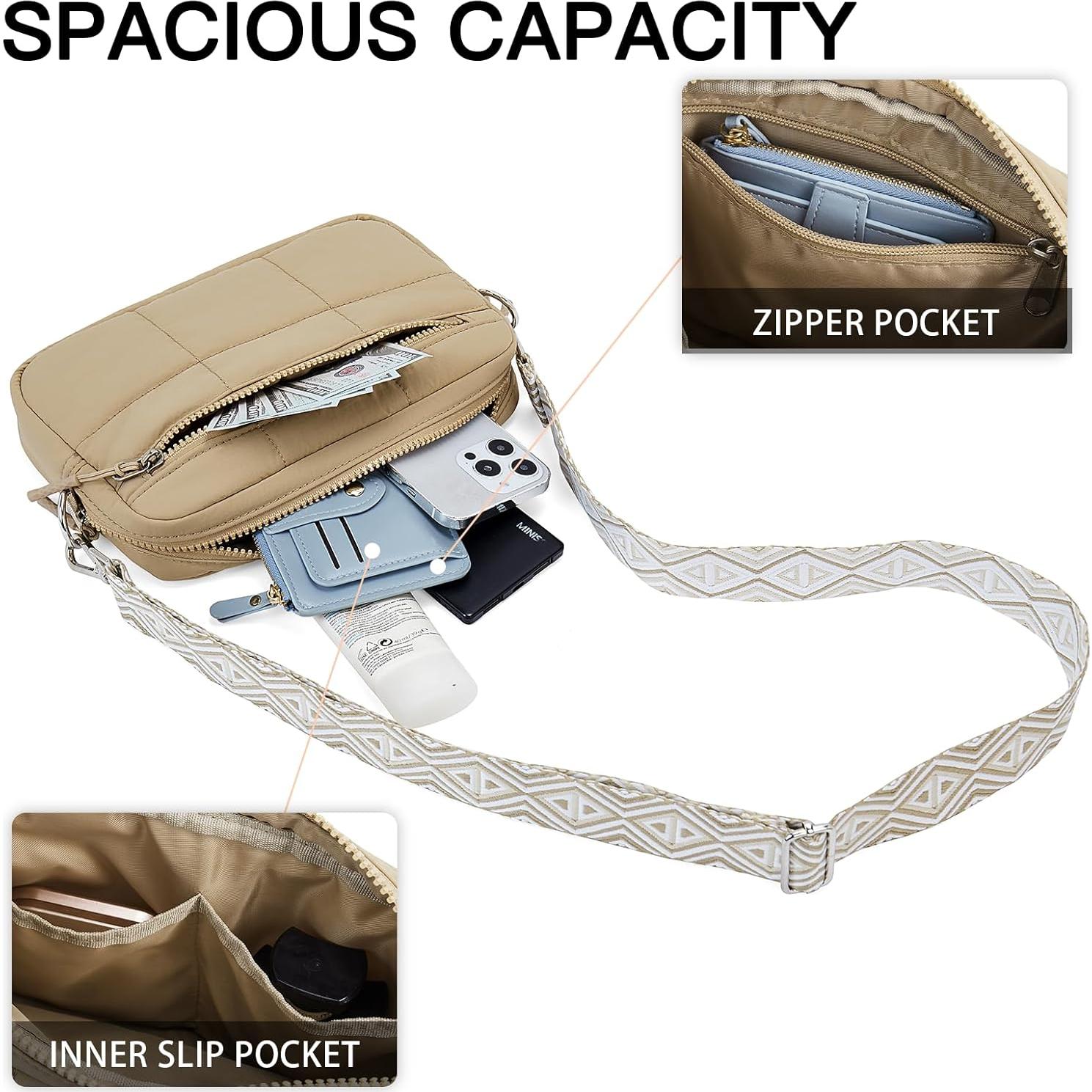 Bolso Cruzado Telena para Mujeres Caqui Acolchado 22.86x15.24cm