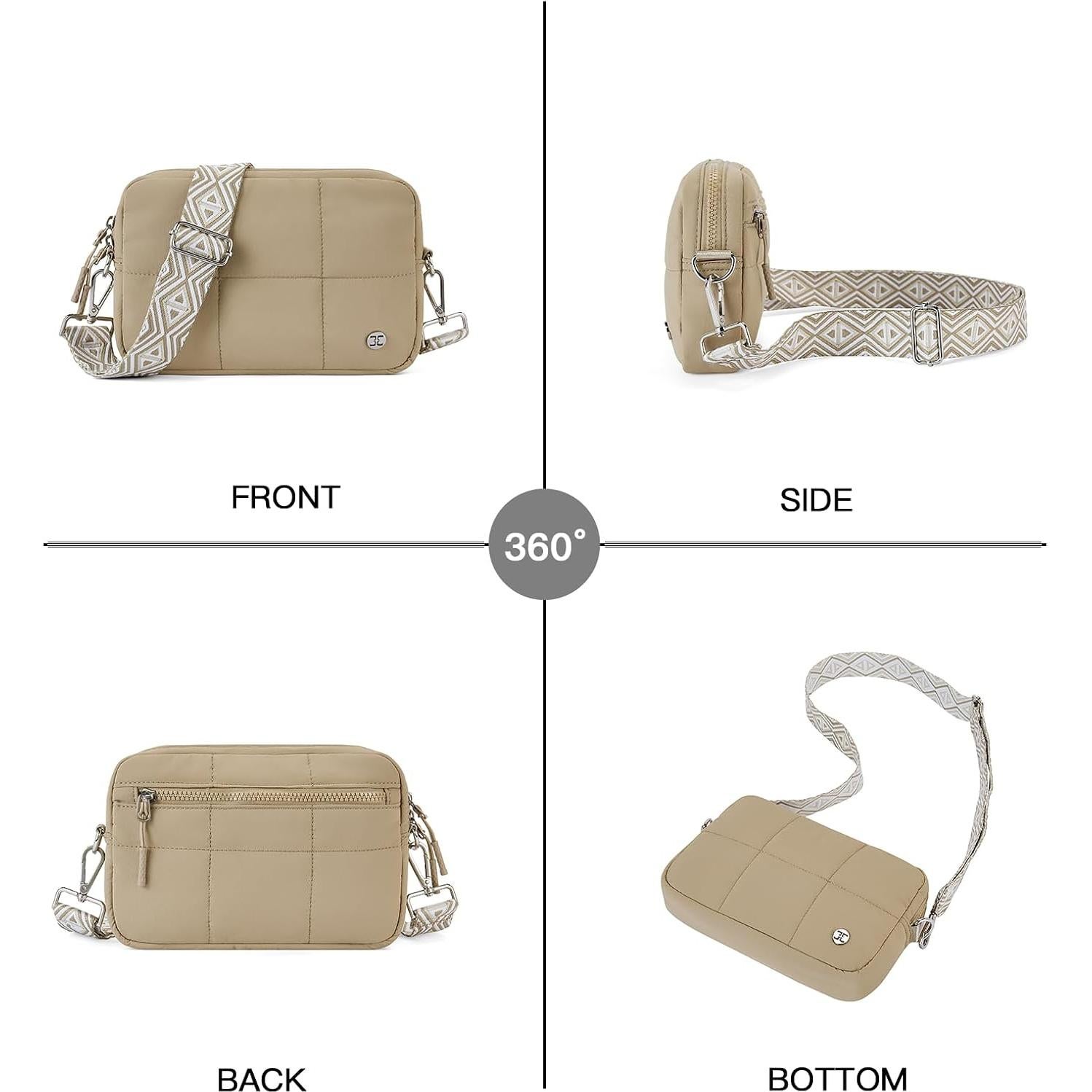 Bolso Cruzado Telena para Mujeres Caqui Acolchado 22.86x15.24cm