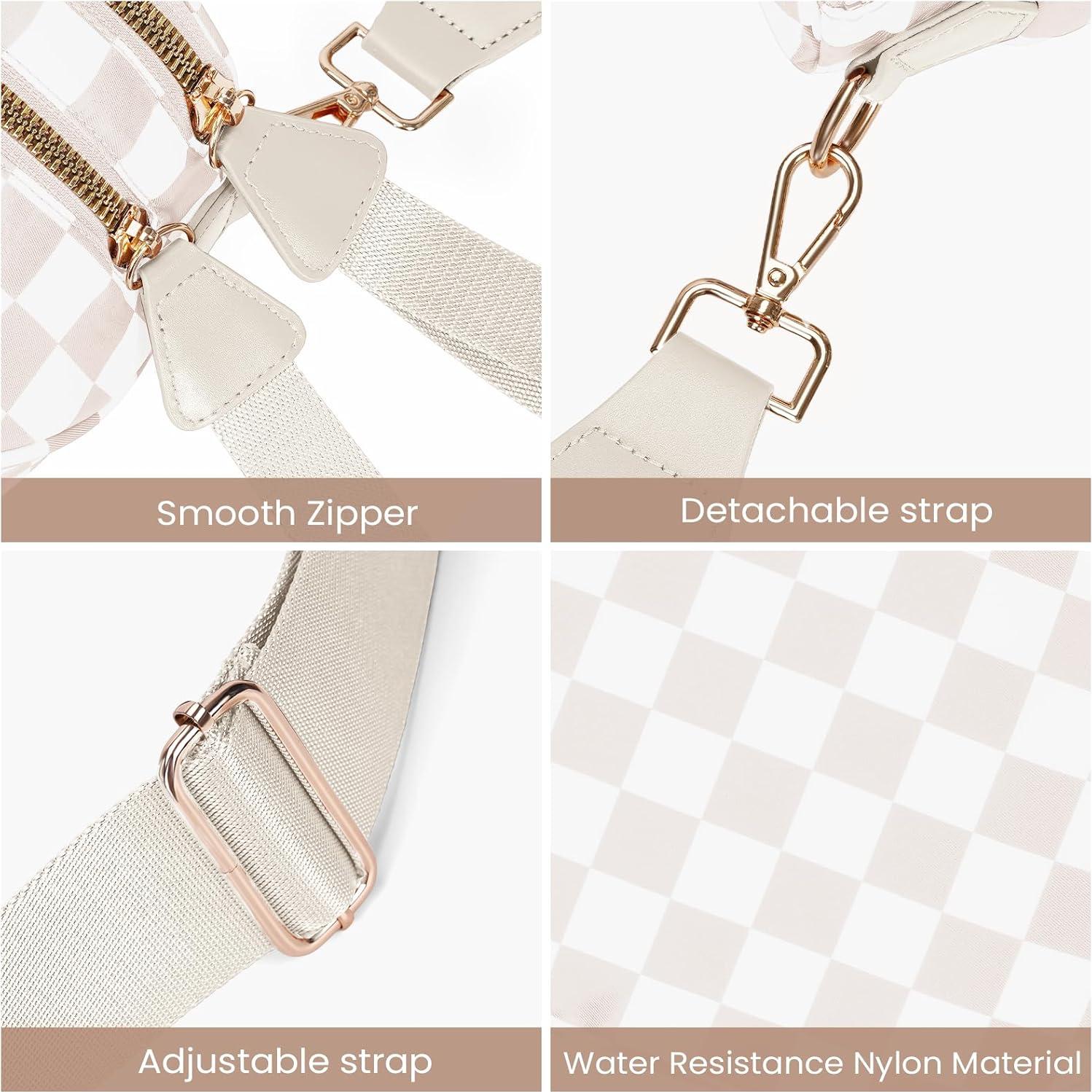 Bolsa de Cadera a Cuadros para Mujeres Nylon 28x14x13.5cm