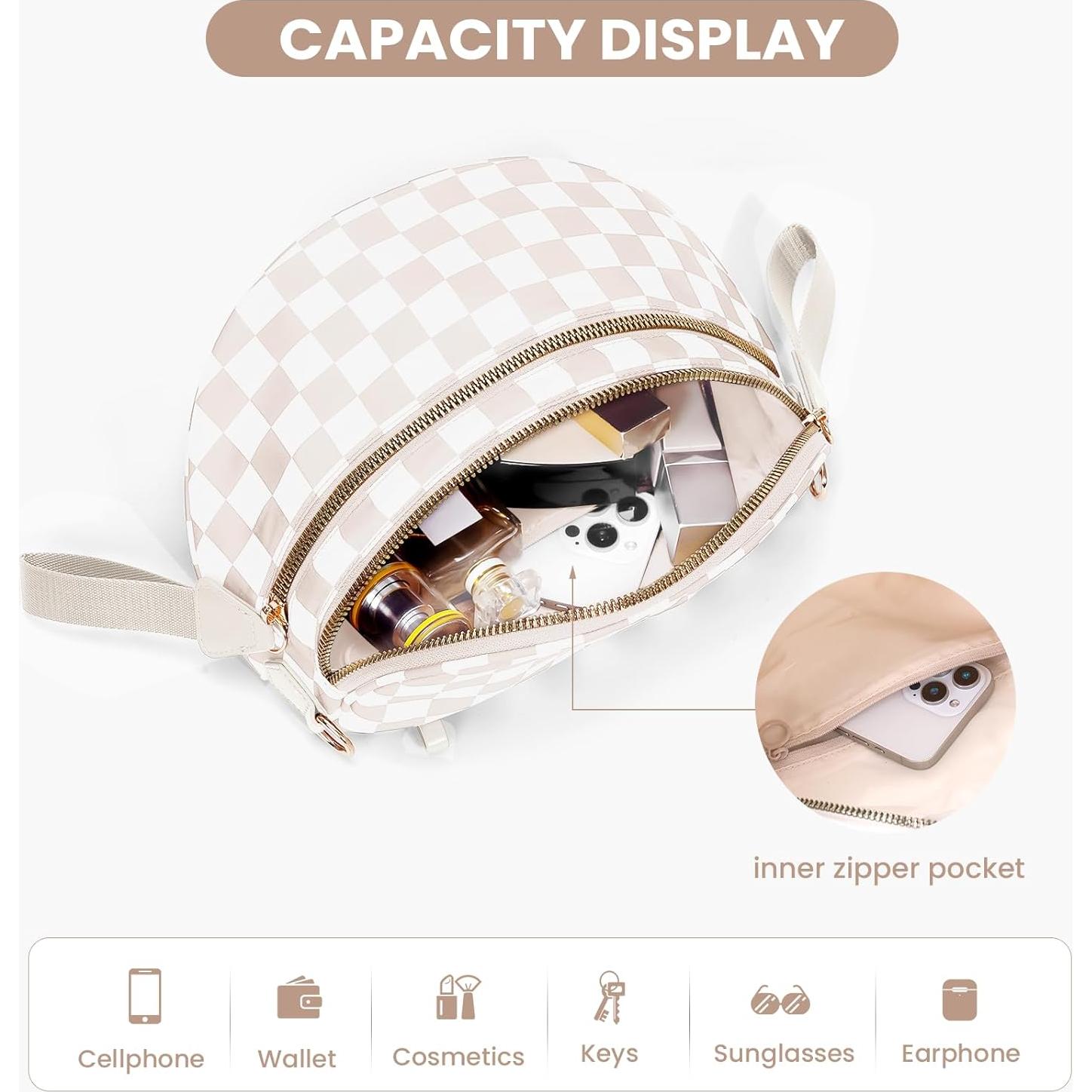 Bolsa de Cadera a Cuadros para Mujeres Nylon 28x14x13.5cm