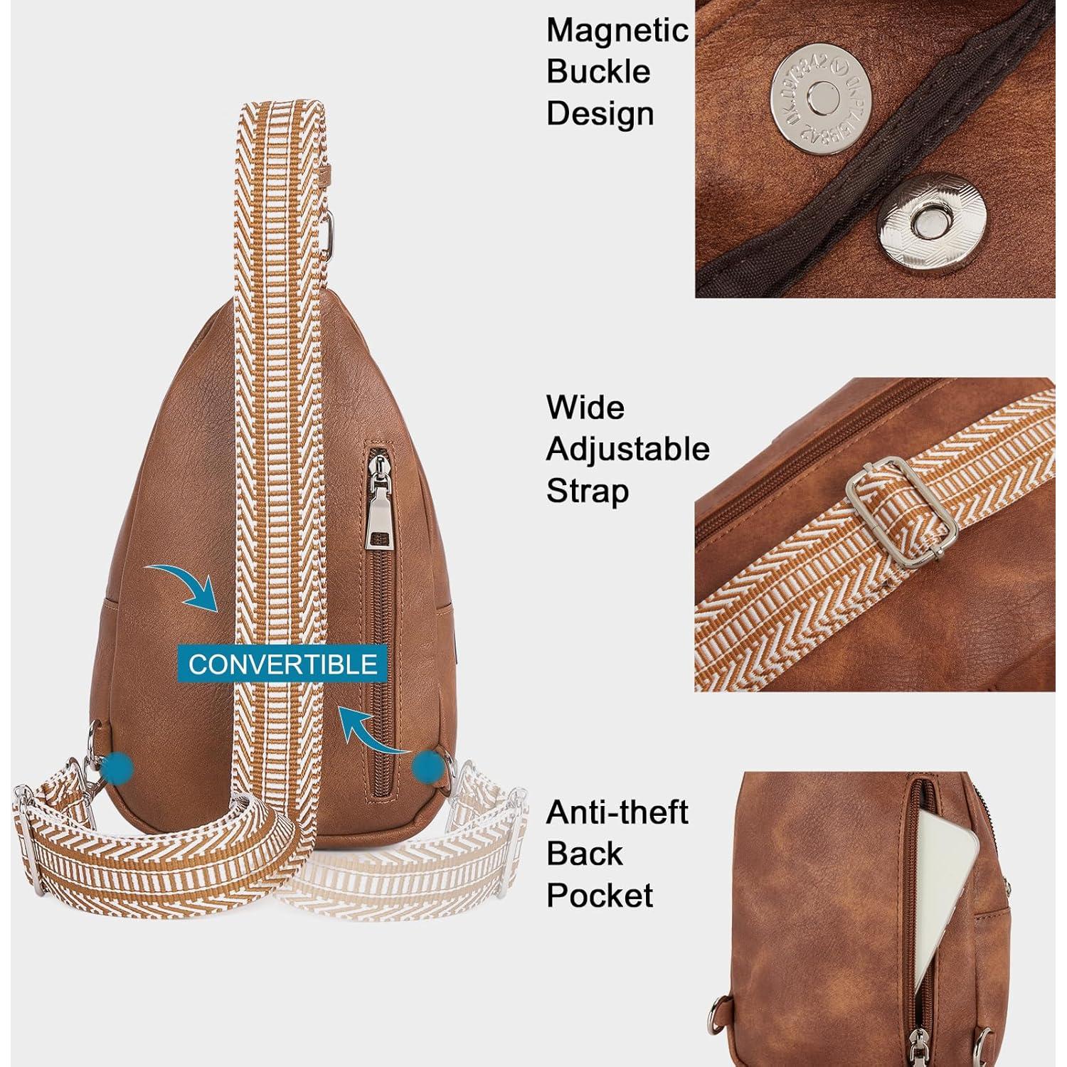 Small Sling Bag for Women, Vegan Leather Fanny Pack Crossbody Bags for Women, Chest Bag With Guitar Strap