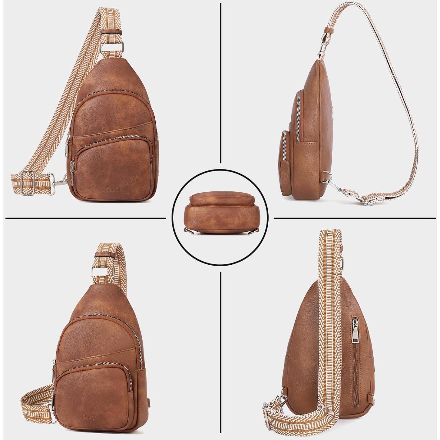 Small Sling Bag for Women, Vegan Leather Fanny Pack Crossbody Bags for Women, Chest Bag With Guitar Strap