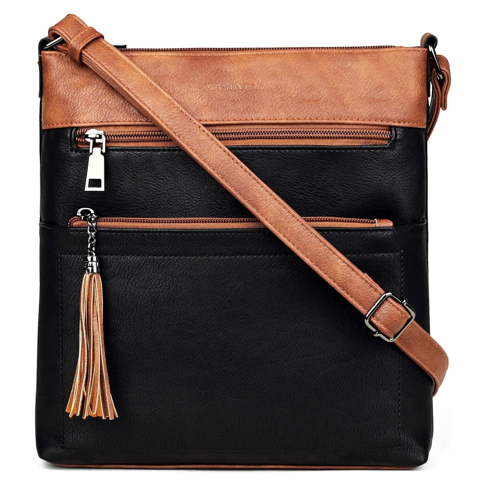 Bolso Cruzado MASINTOR para Mujeres - Cuero Vegano, Negro Marrón