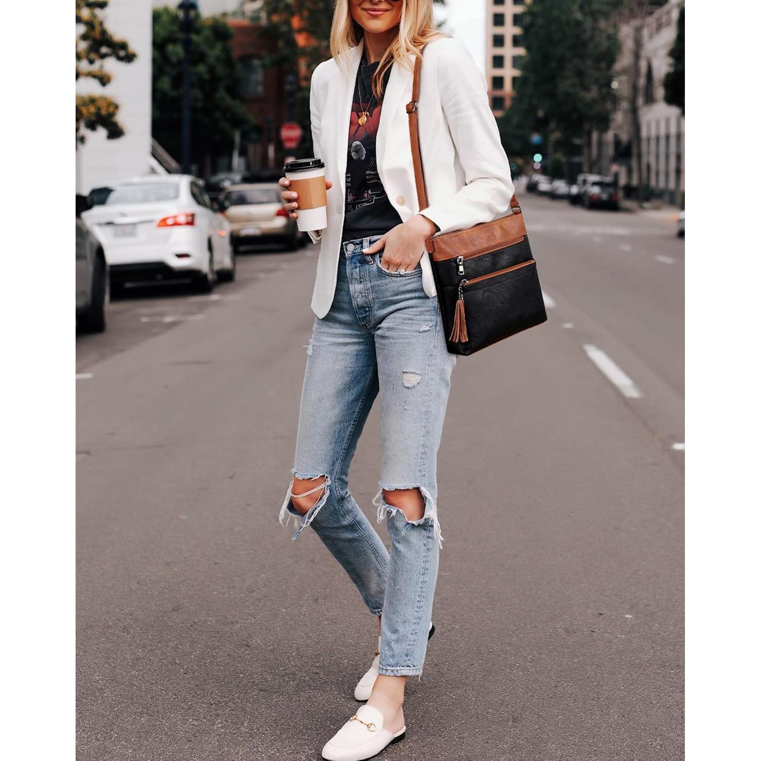 Bolso Cruzado MASINTOR para Mujeres - Cuero Vegano, Negro Marrón