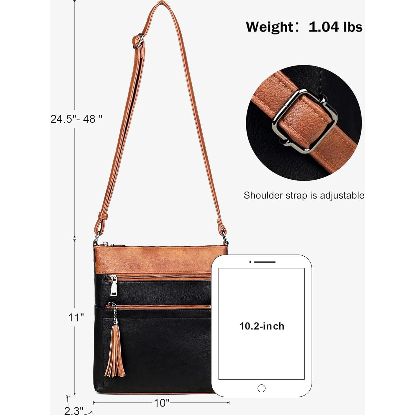 Bolso Cruzado MASINTOR para Mujeres - Cuero Vegano, Negro Marrón