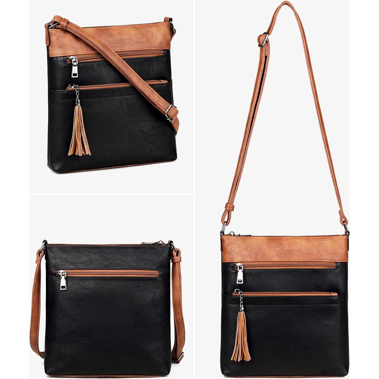 Bolso Cruzado MASINTOR para Mujeres - Cuero Vegano, Negro Marrón