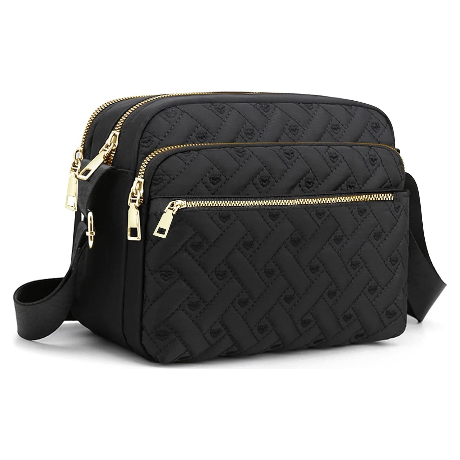 Bolso Cruzado de Nylon Impermeable para Mujeres - Negro
