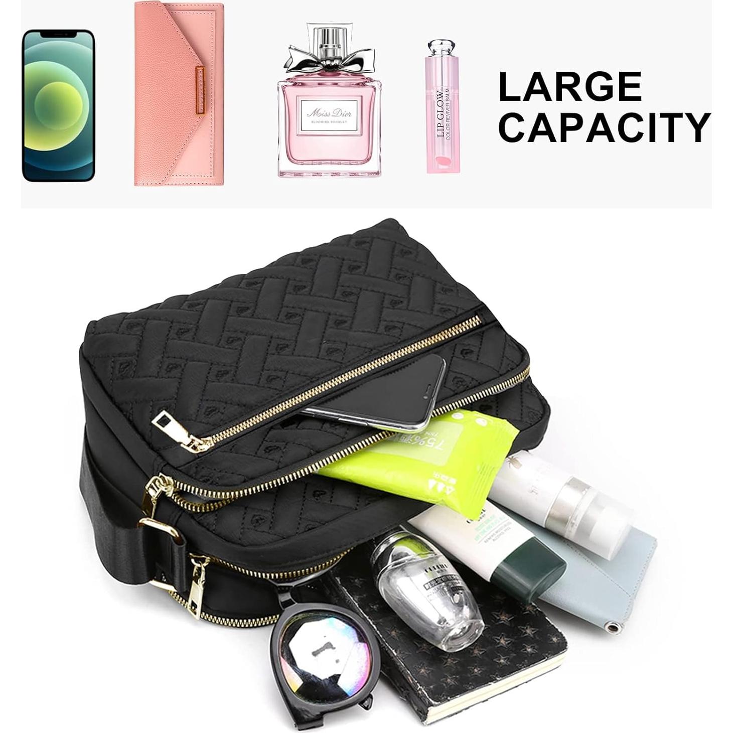 Bolso Cruzado de Nylon Impermeable para Mujeres - Negro