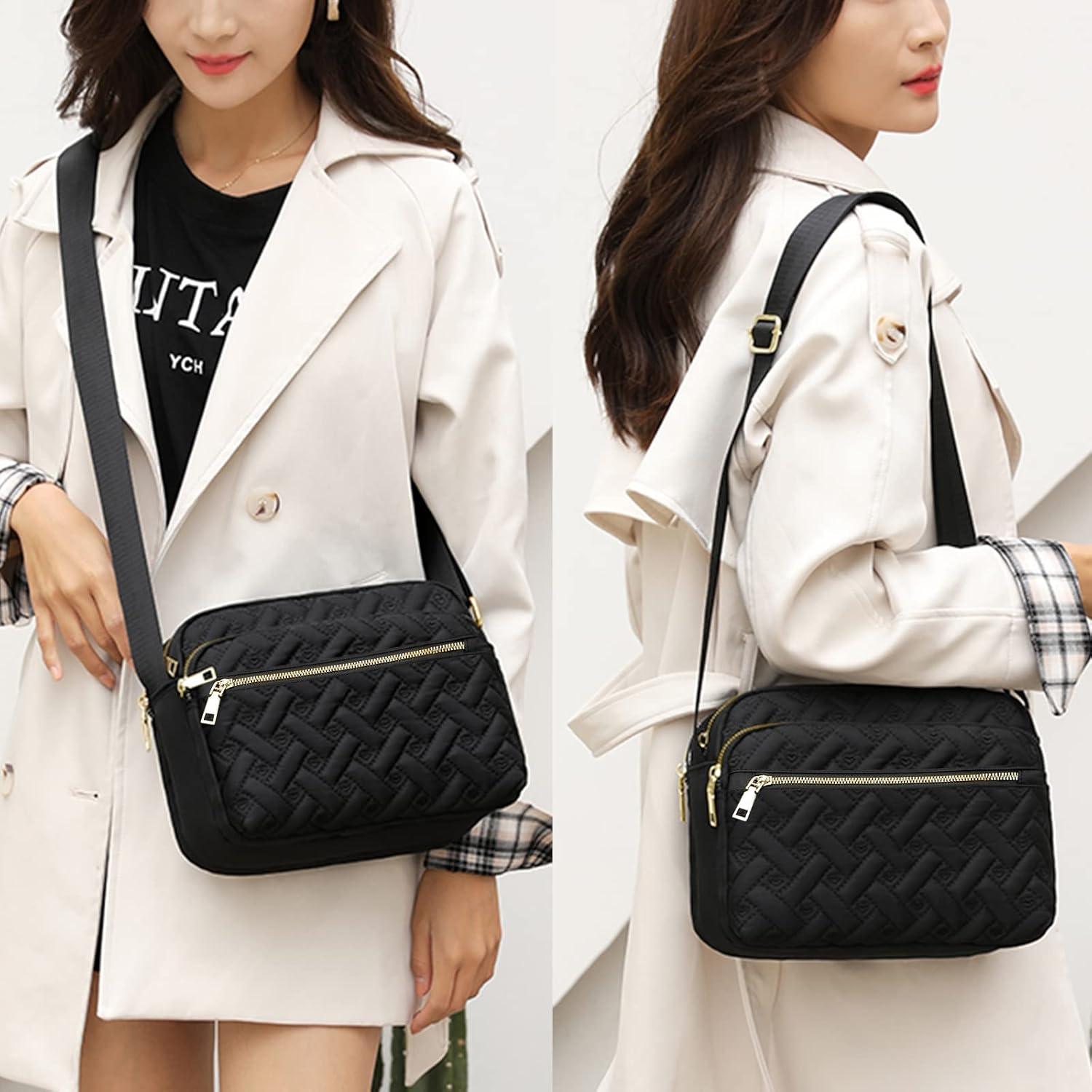 Bolso Cruzado de Nylon Impermeable para Mujeres - Negro