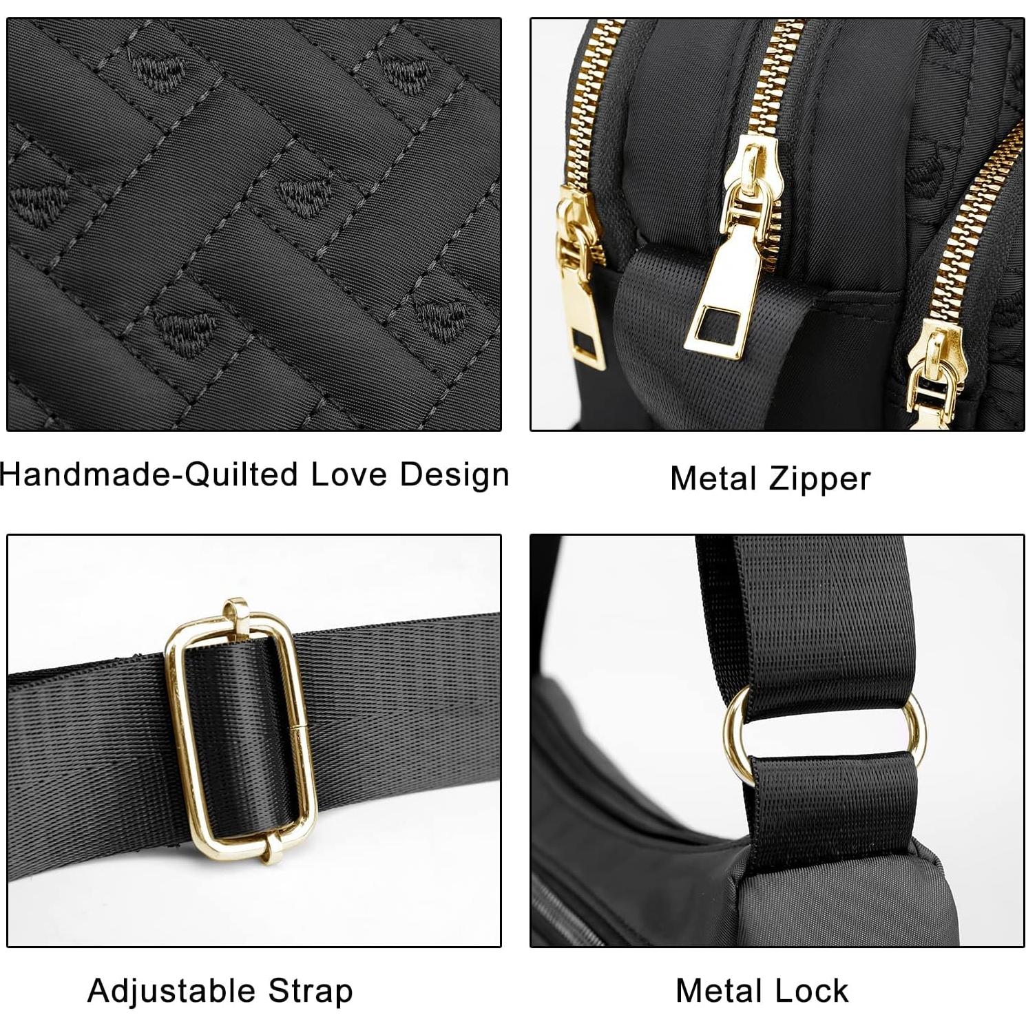 Bolso Cruzado de Nylon Impermeable para Mujeres - Negro