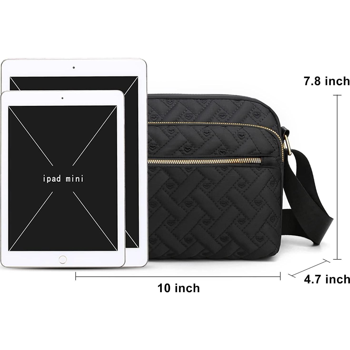 Bolso Cruzado de Nylon Impermeable para Mujeres - Negro