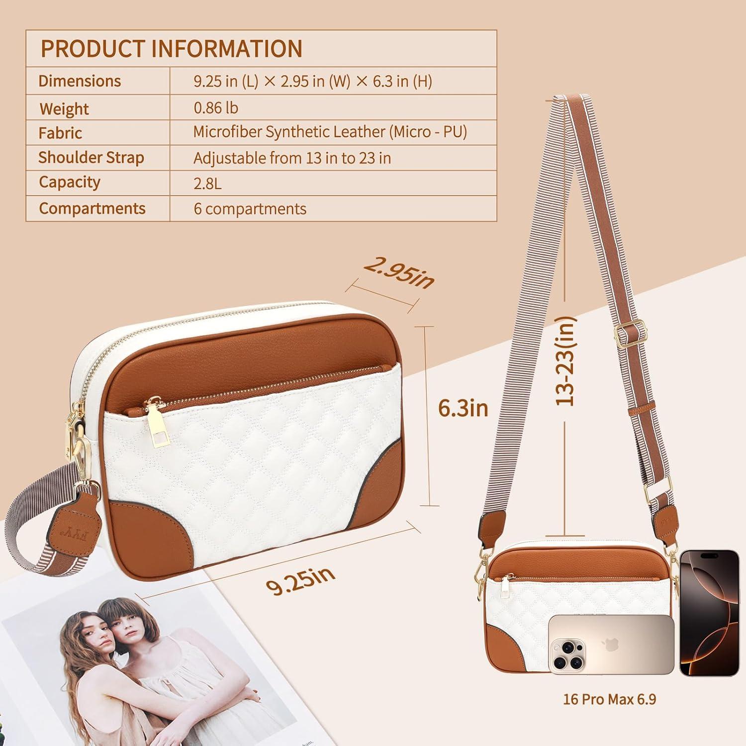 Bolso Cruzado Pequeño FYY Mujer Cuero Vegano Acolchado 2.8L