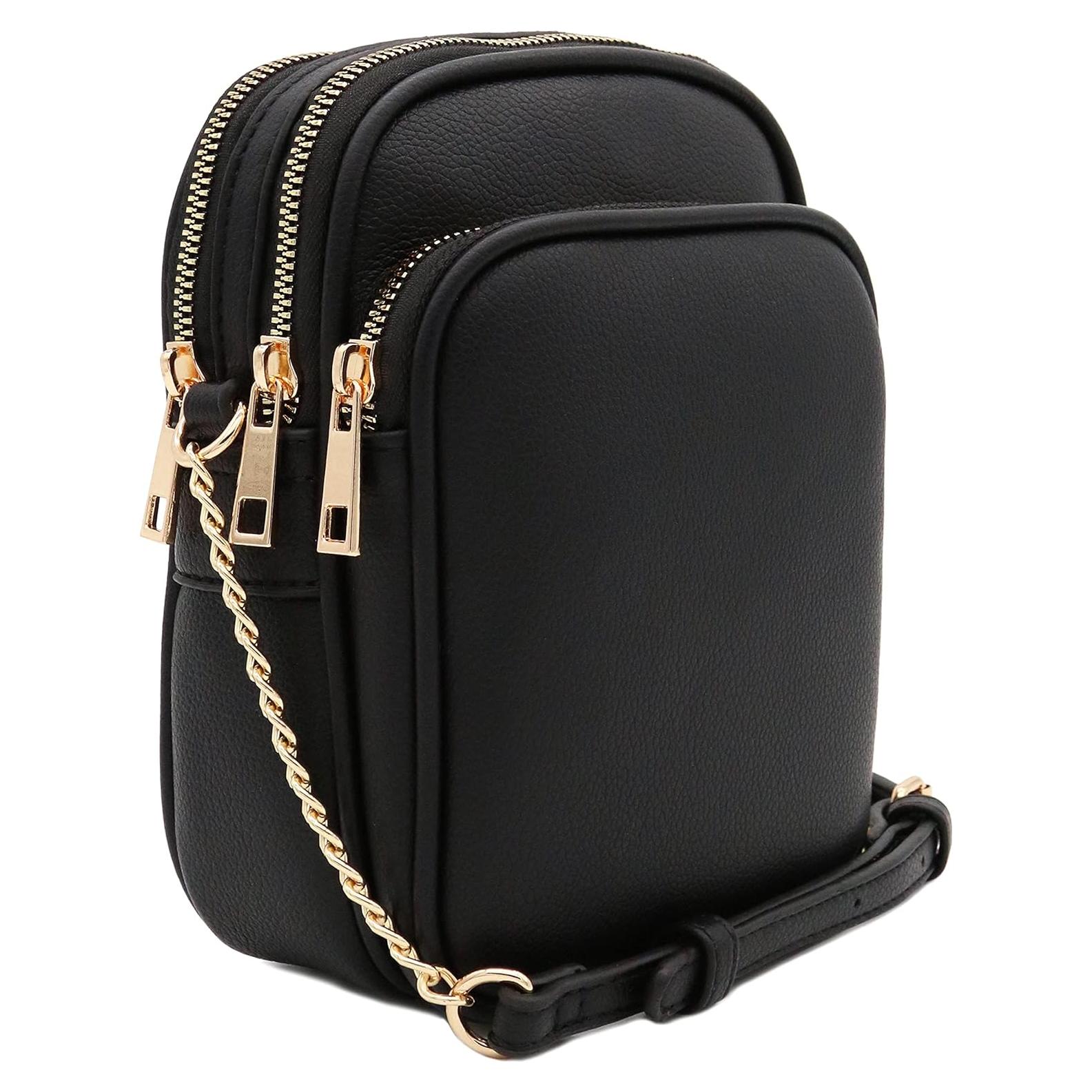 Bolso Cruzado Casual de PU FashionPuzzle Negro con Múltiples Bolsillos