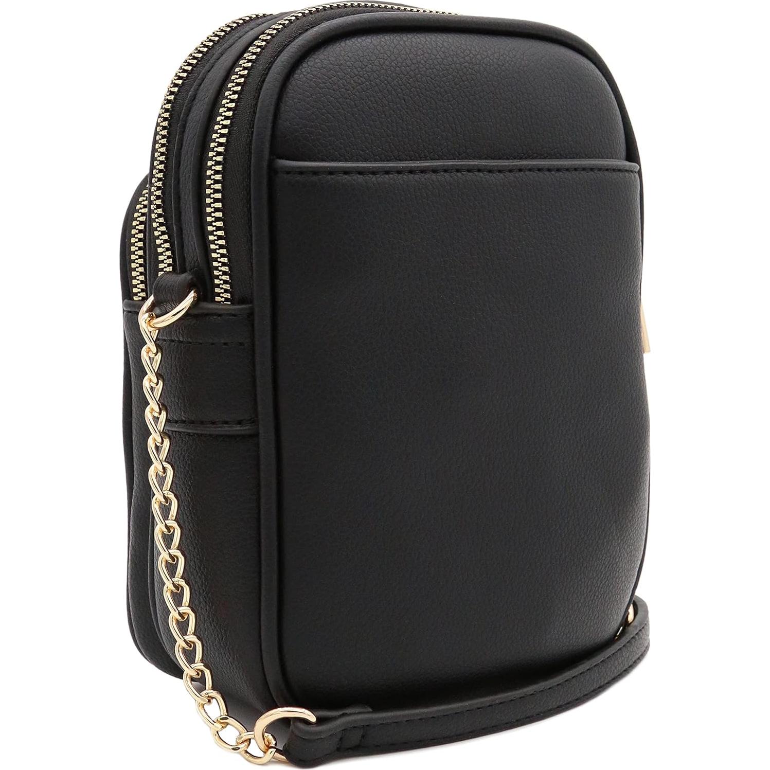 Bolso Cruzado Casual de PU FashionPuzzle Negro con Múltiples Bolsillos