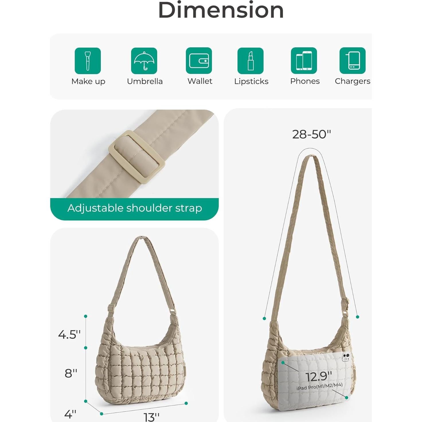 Bolsa Cruzada Acolchada BAGSMART para Mujeres - Gris Luz de Luna