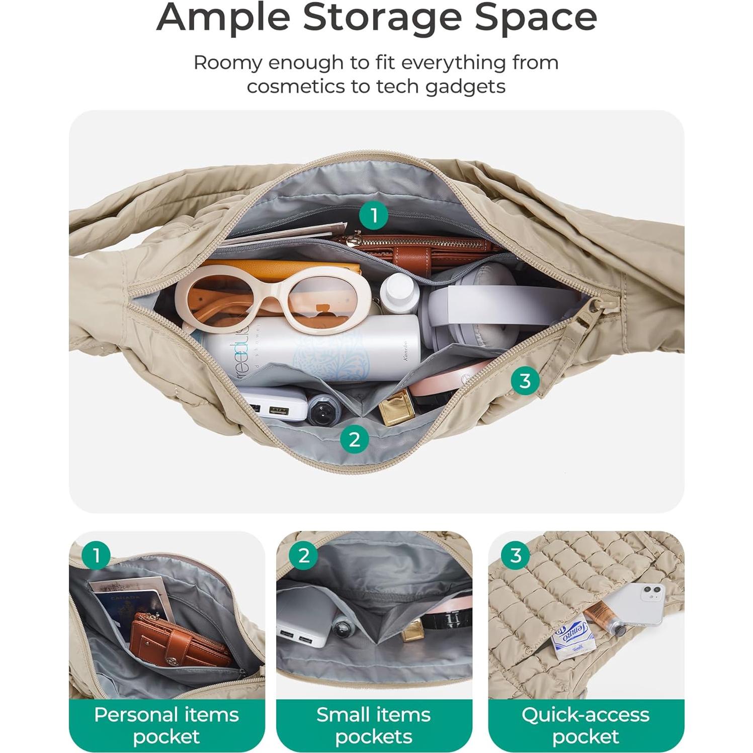 Bolsa Cruzada Acolchada BAGSMART para Mujeres - Gris Luz de Luna