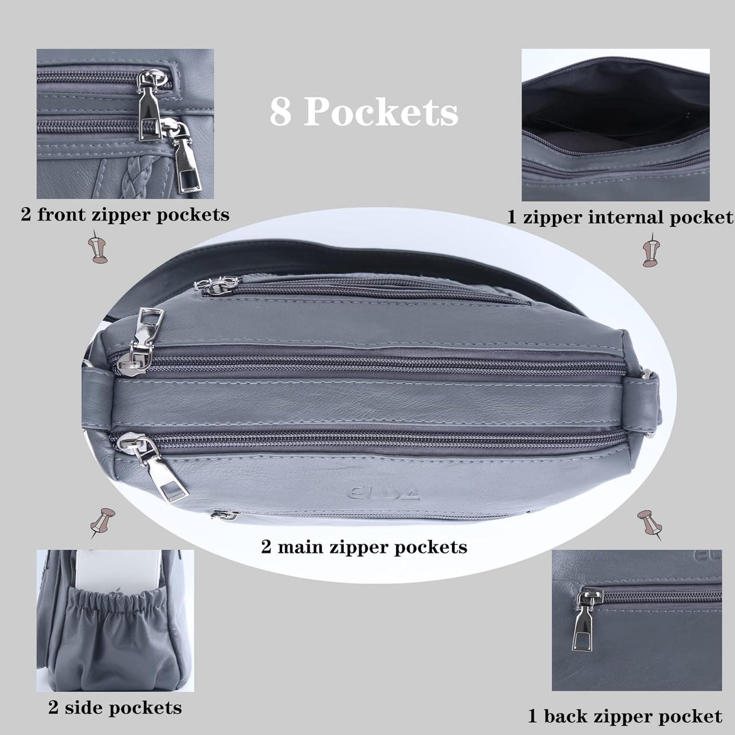 Bolso Cruzado ELDA de Cuero PU para Mujeres - Multi Bolsillo