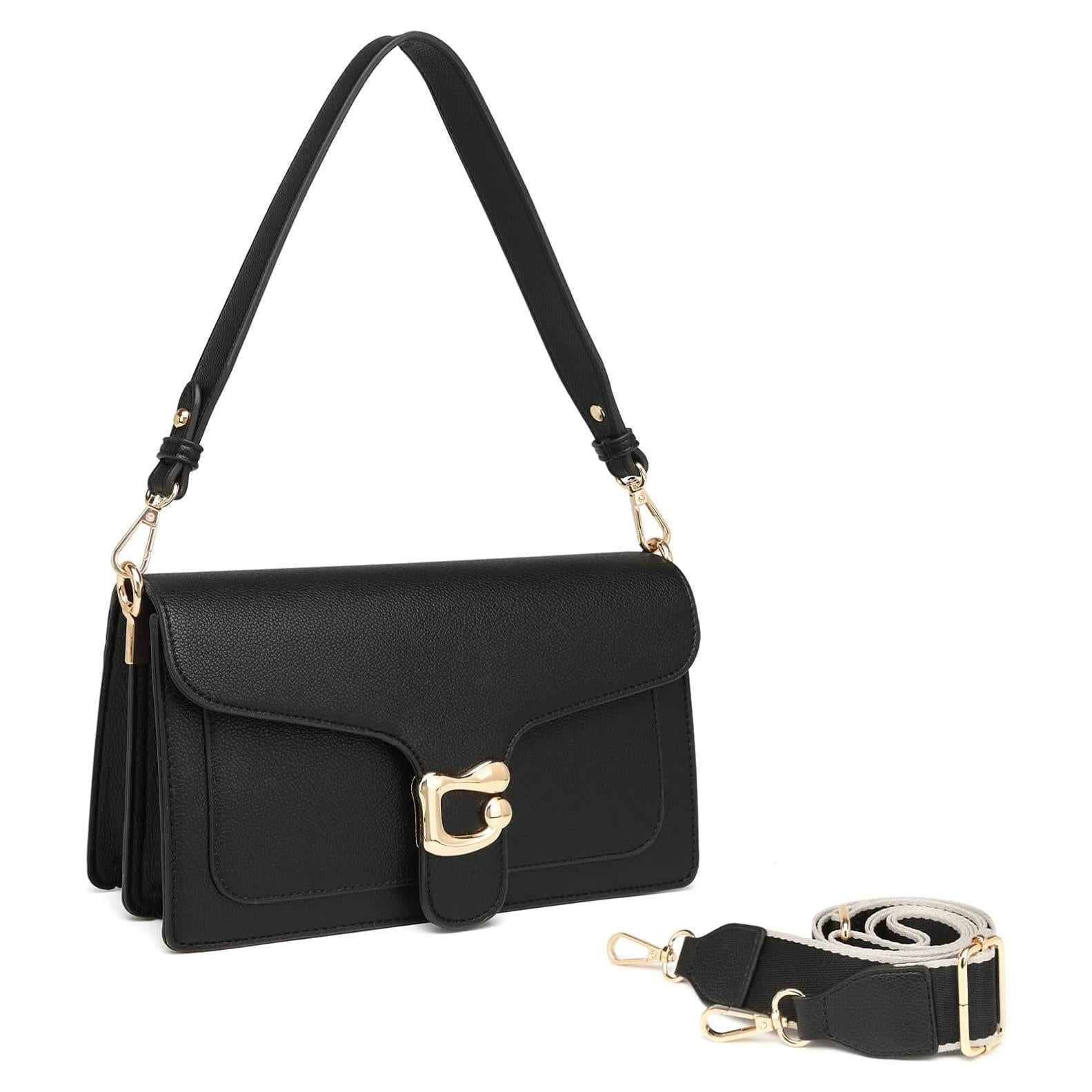 Bolso Cruzado de Cuero Travistar para Mujeres - Negro, 26x9.5 cm