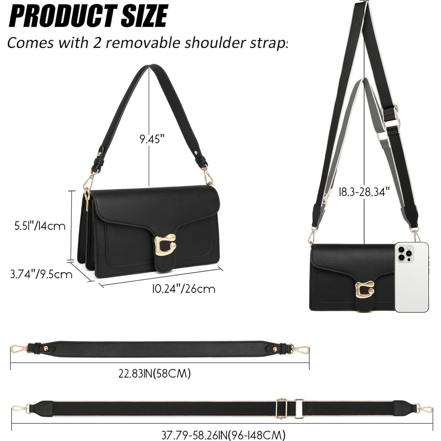 Bolso Cruzado de Cuero Travistar para Mujeres - Negro, 26x9.5 cm