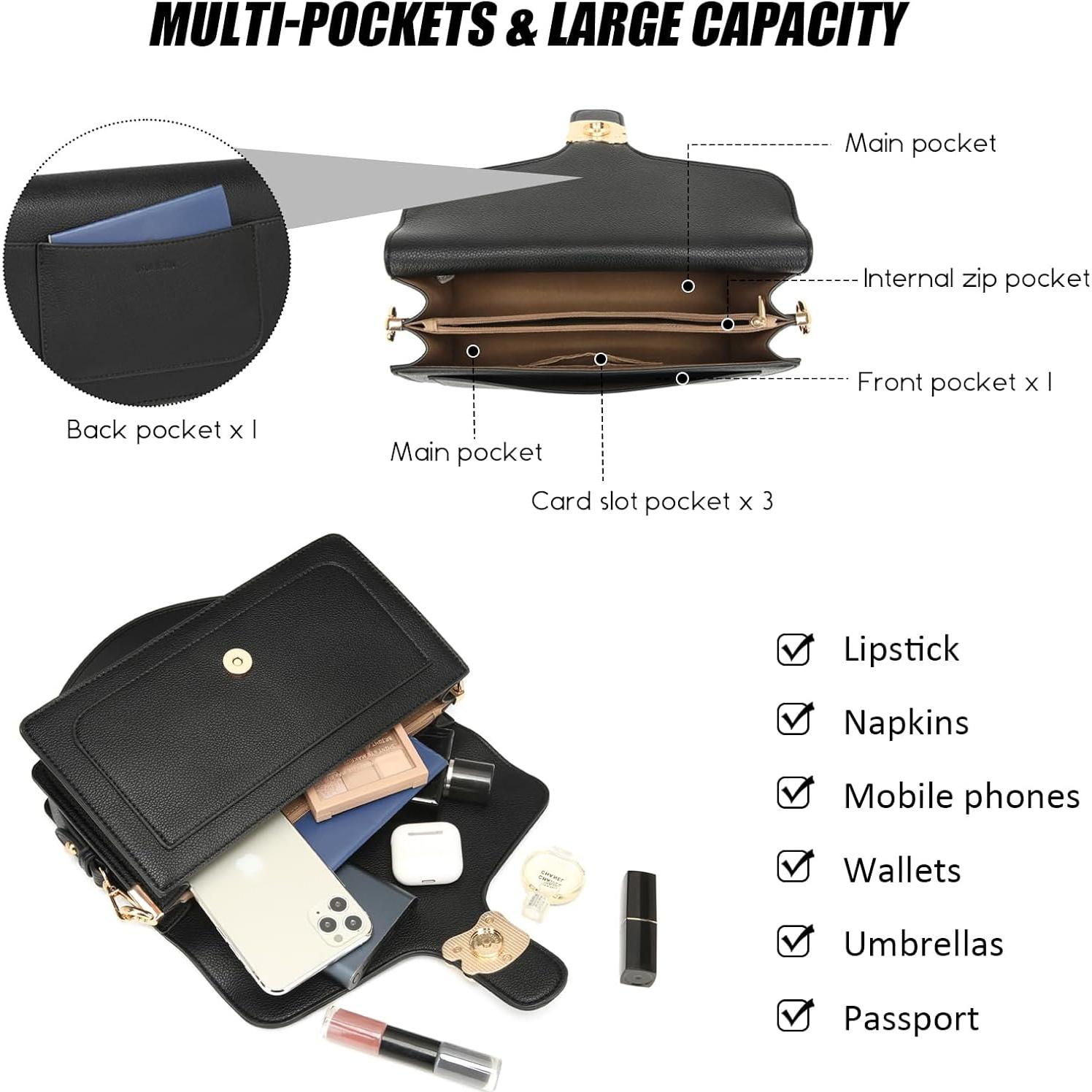 Bolso Cruzado de Cuero Travistar para Mujeres - Negro, 26x9.5 cm