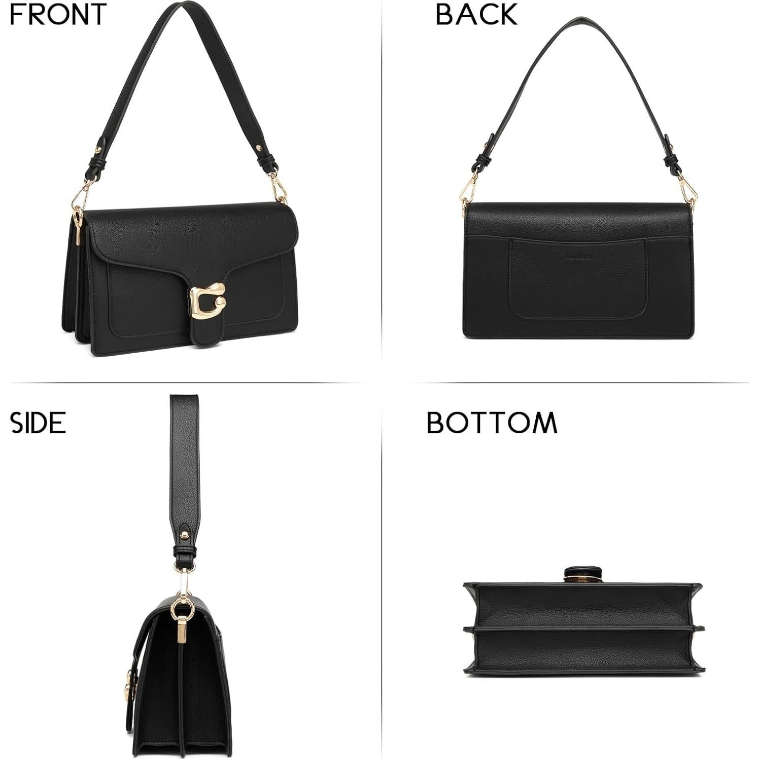 Bolso Cruzado de Cuero Travistar para Mujeres - Negro, 26x9.5 cm