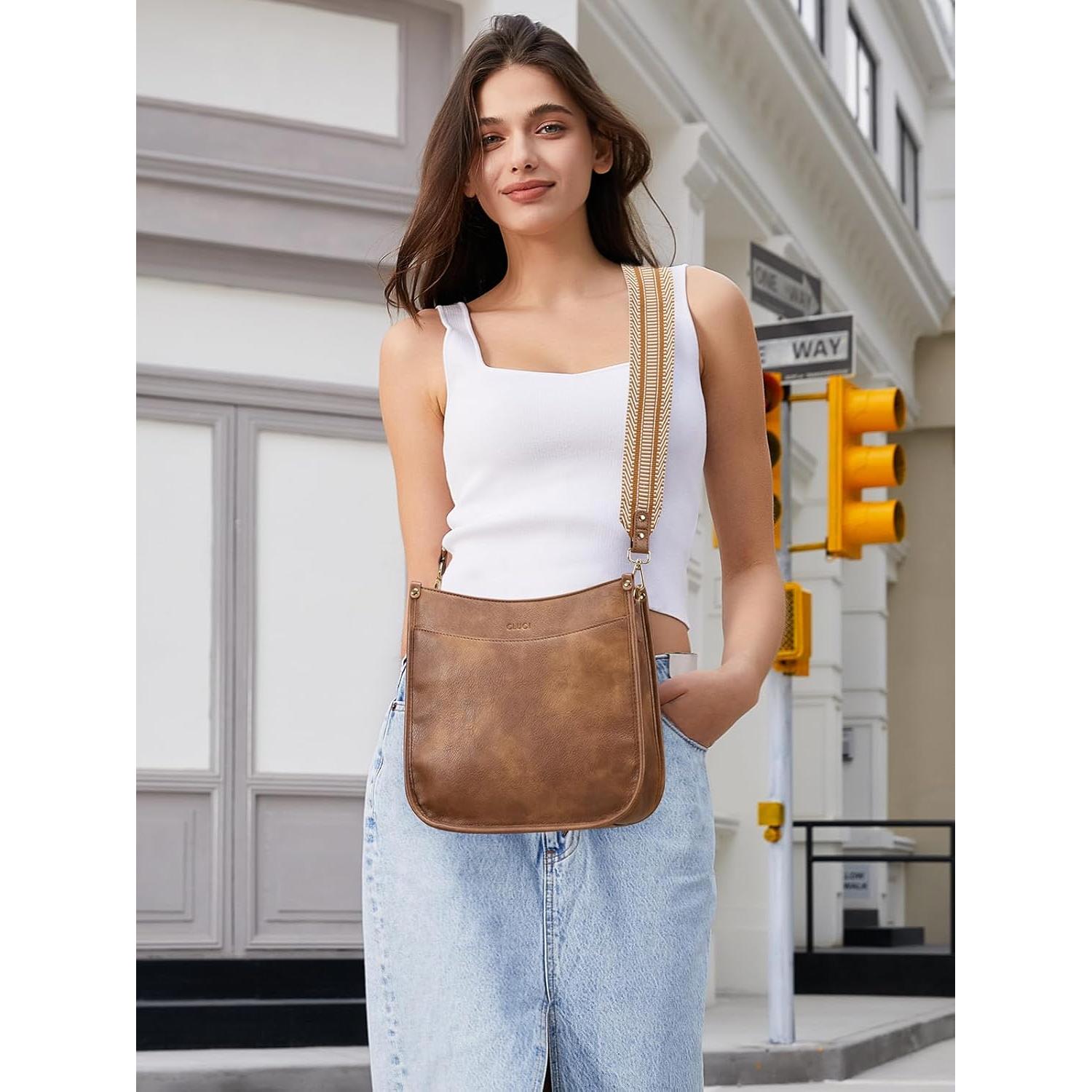 Bolso Cruzado CLUCI de Cuero Vegano para Mujeres - Marrón