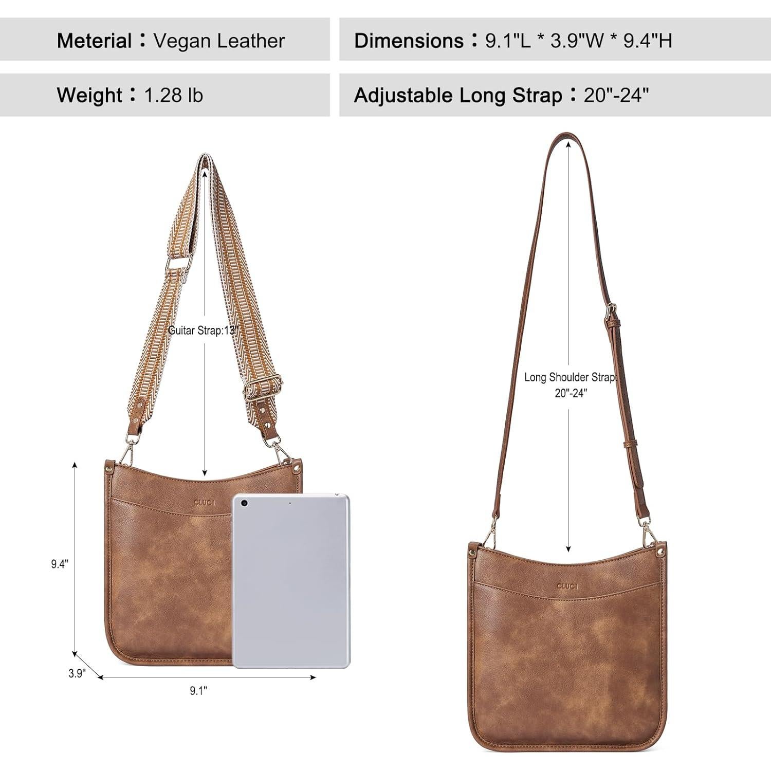 Bolso Cruzado CLUCI de Cuero Vegano para Mujeres - Marrón