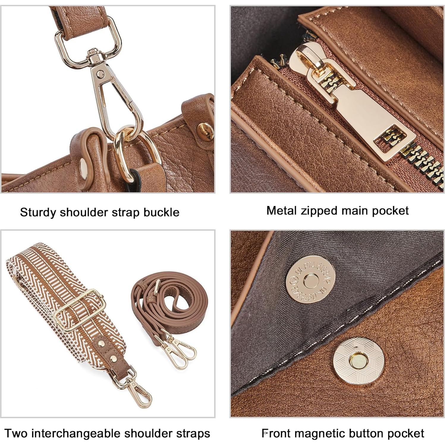 Bolso Cruzado CLUCI de Cuero Vegano para Mujeres - Marrón