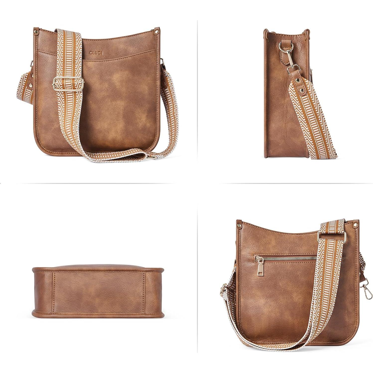 Bolso Cruzado CLUCI de Cuero Vegano para Mujeres - Marrón