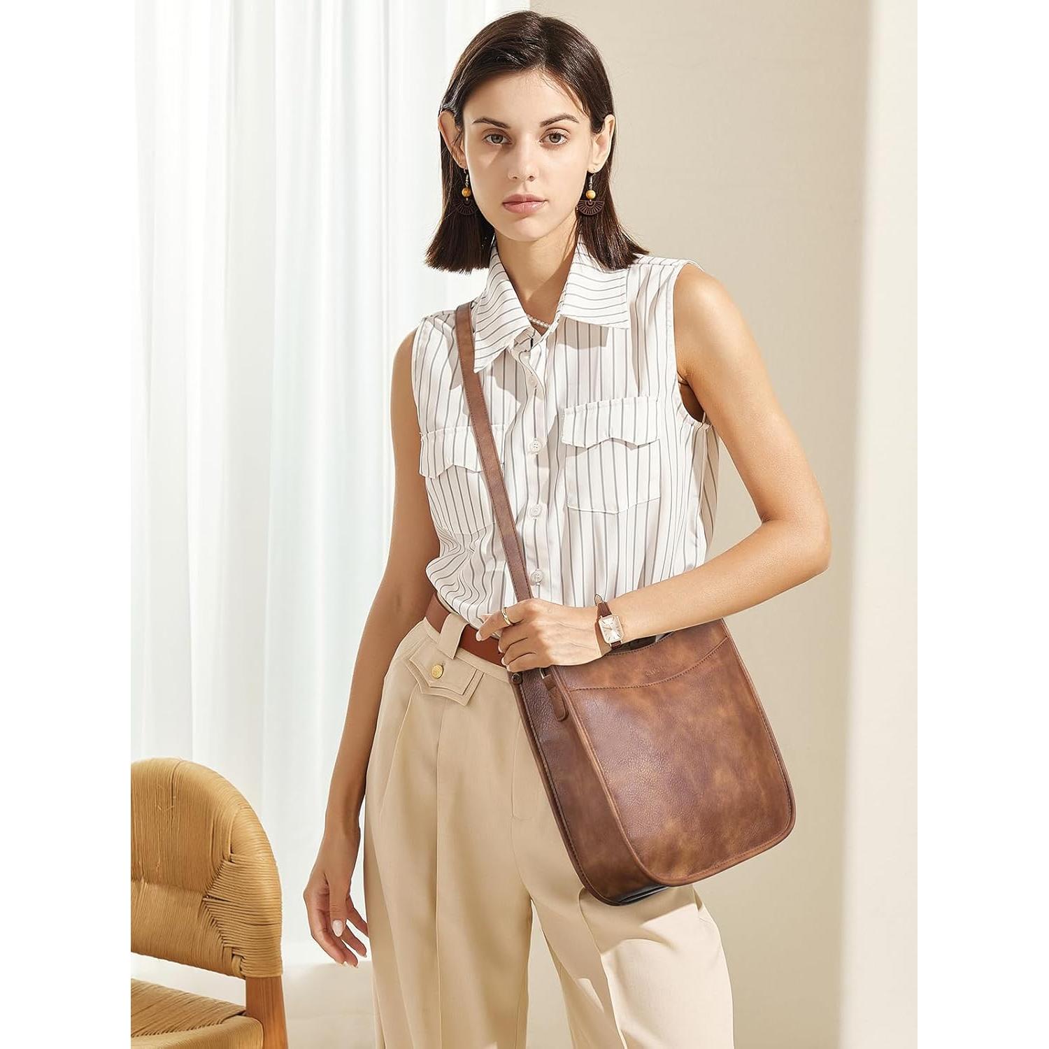 Bolso Cruzado CLUCI de Cuero Vegano para Mujeres - Marrón