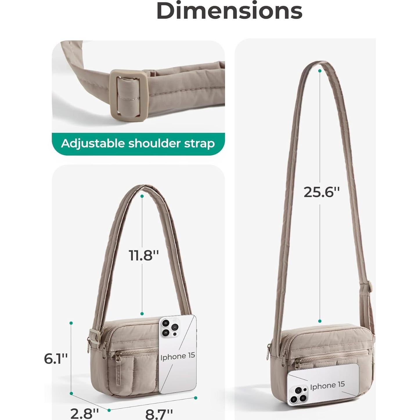 Bolso Cruzado Acolchado BAGSMART para Mujeres 2.4L Marrón