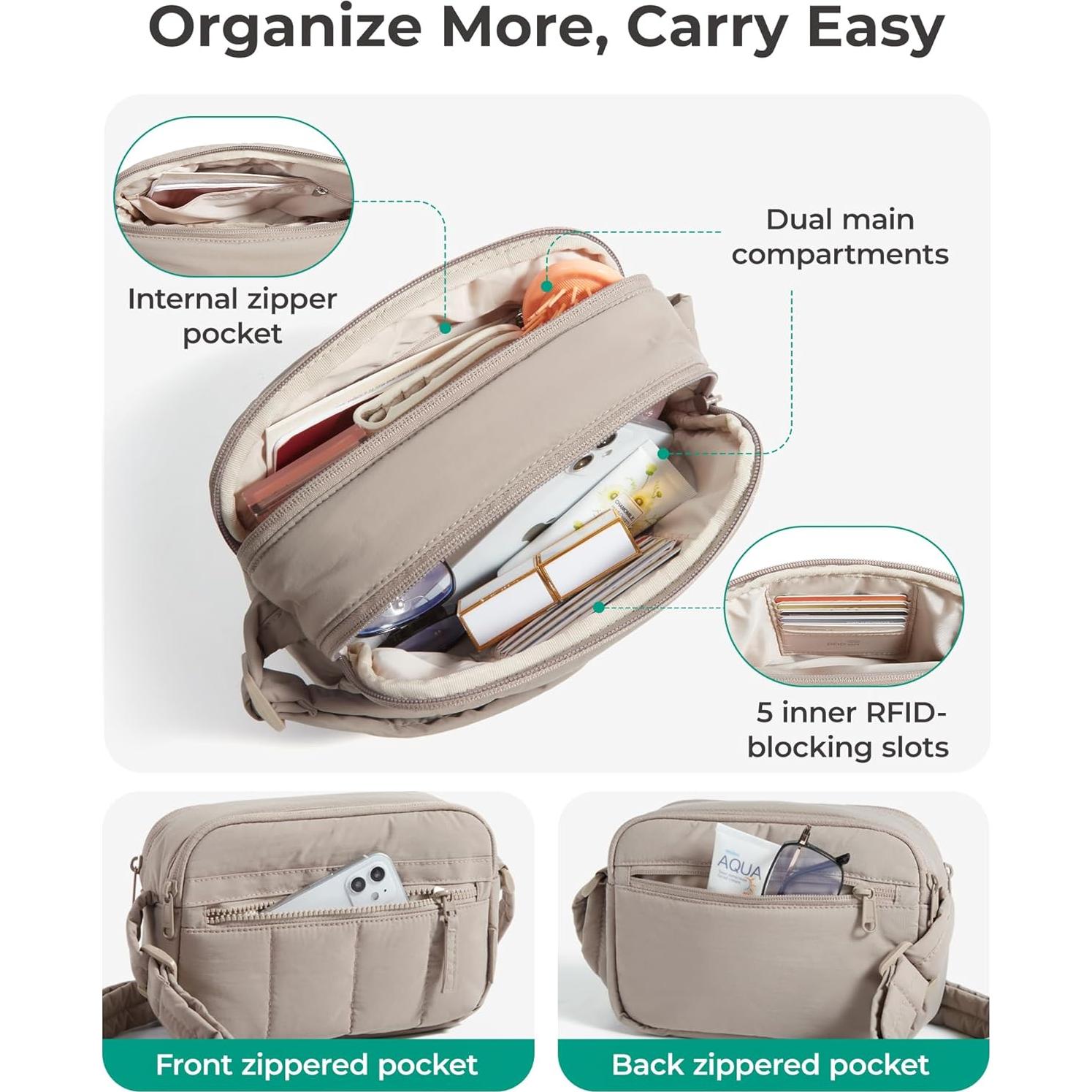 Bolso Cruzado Acolchado BAGSMART para Mujeres 2.4L Marrón