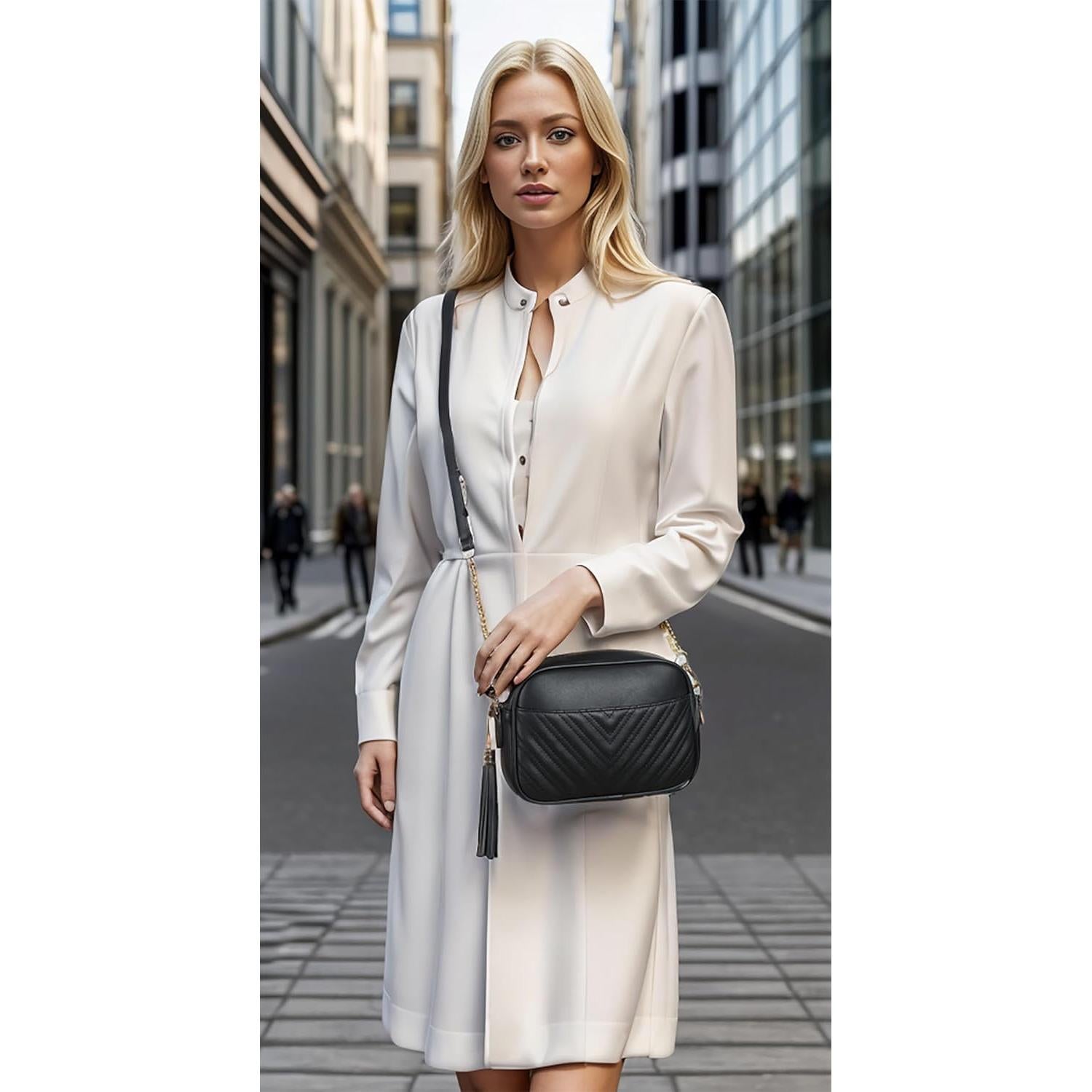 Bolso Cruzado Acolchado Lola Mae Negro 21.6x5.1x15.2 cm