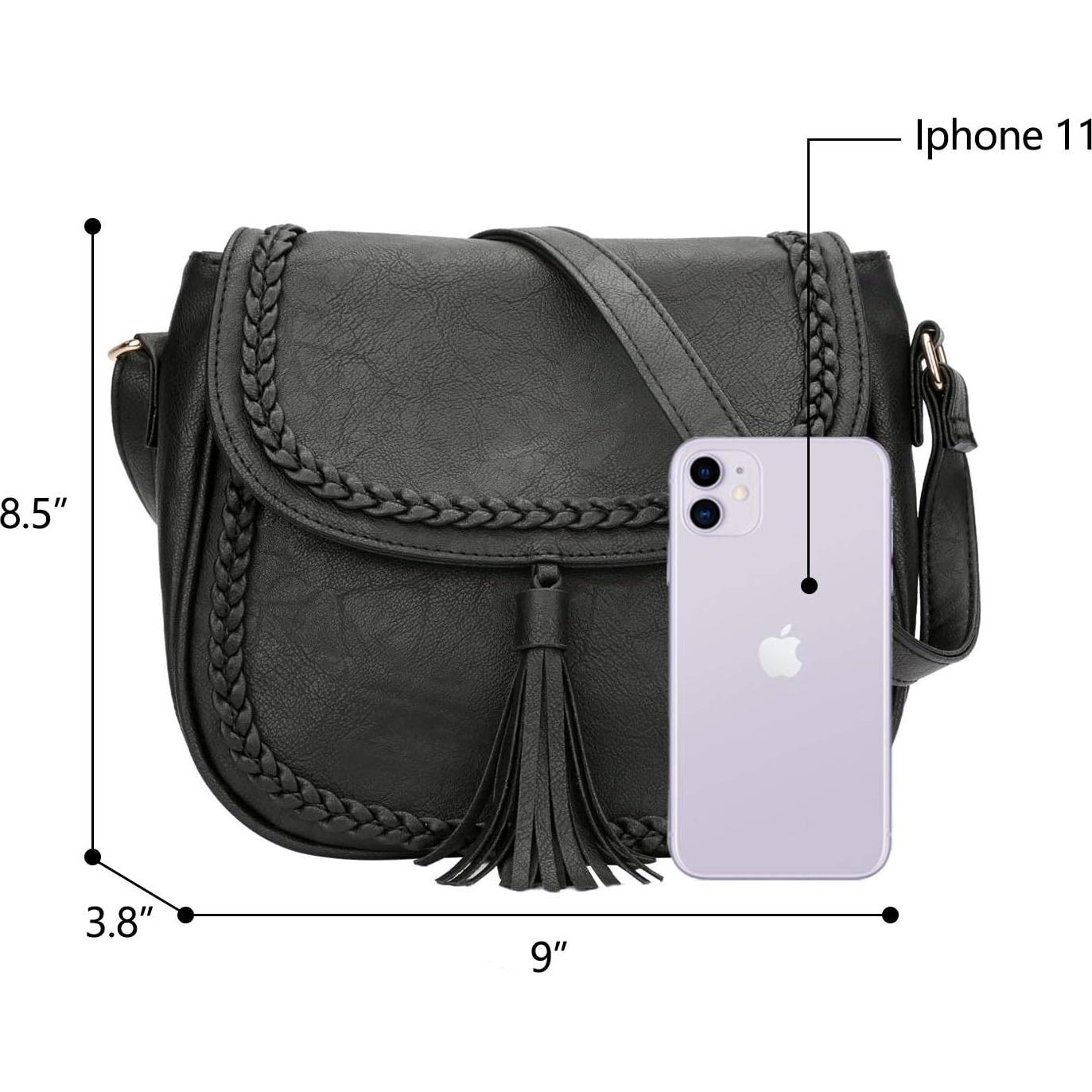 Bolso Cruzado Casual para Mujeres KKXIU con Flecos Negro