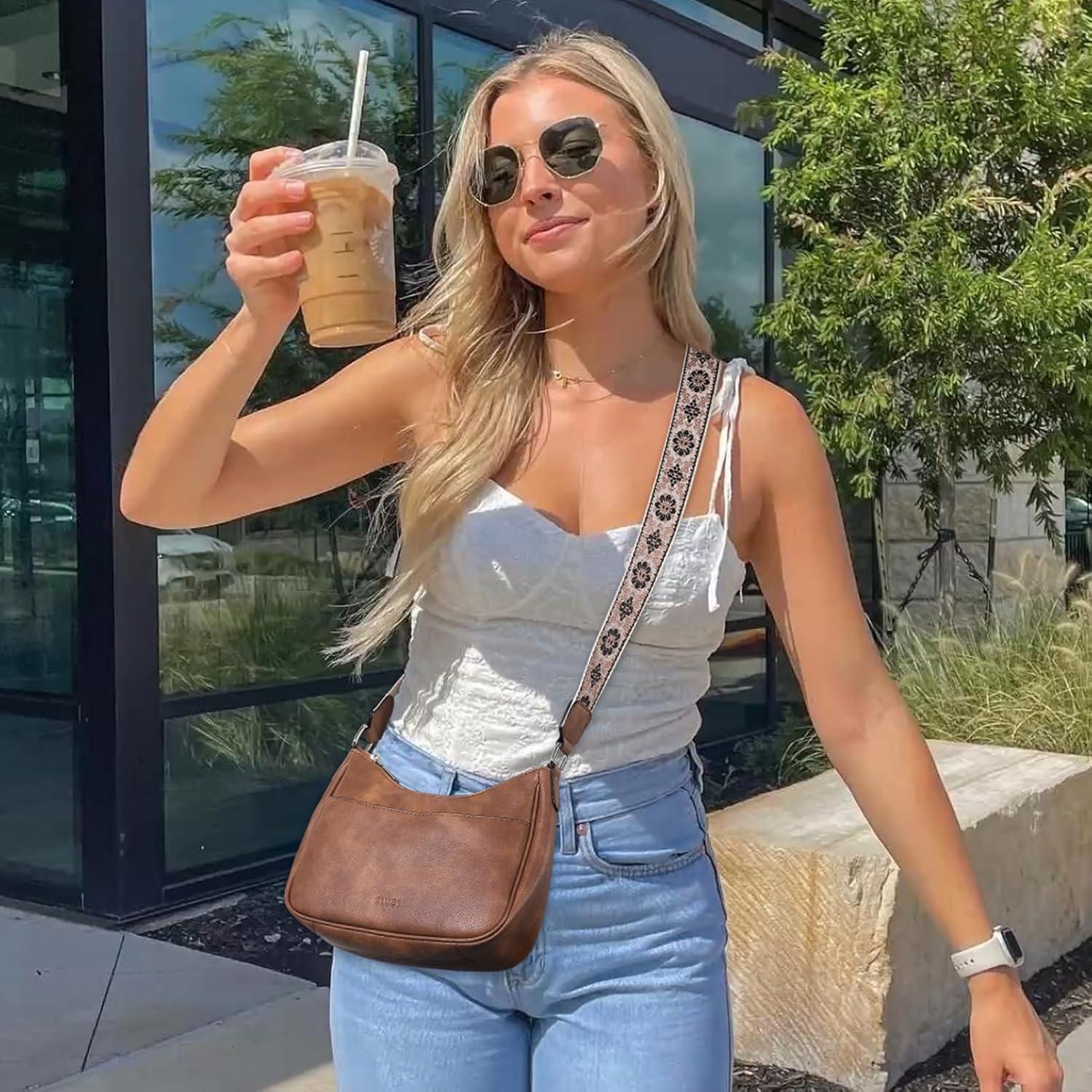 Bolso Cruzado CLUCI de Cuero Vegano para Mujeres - Marrón