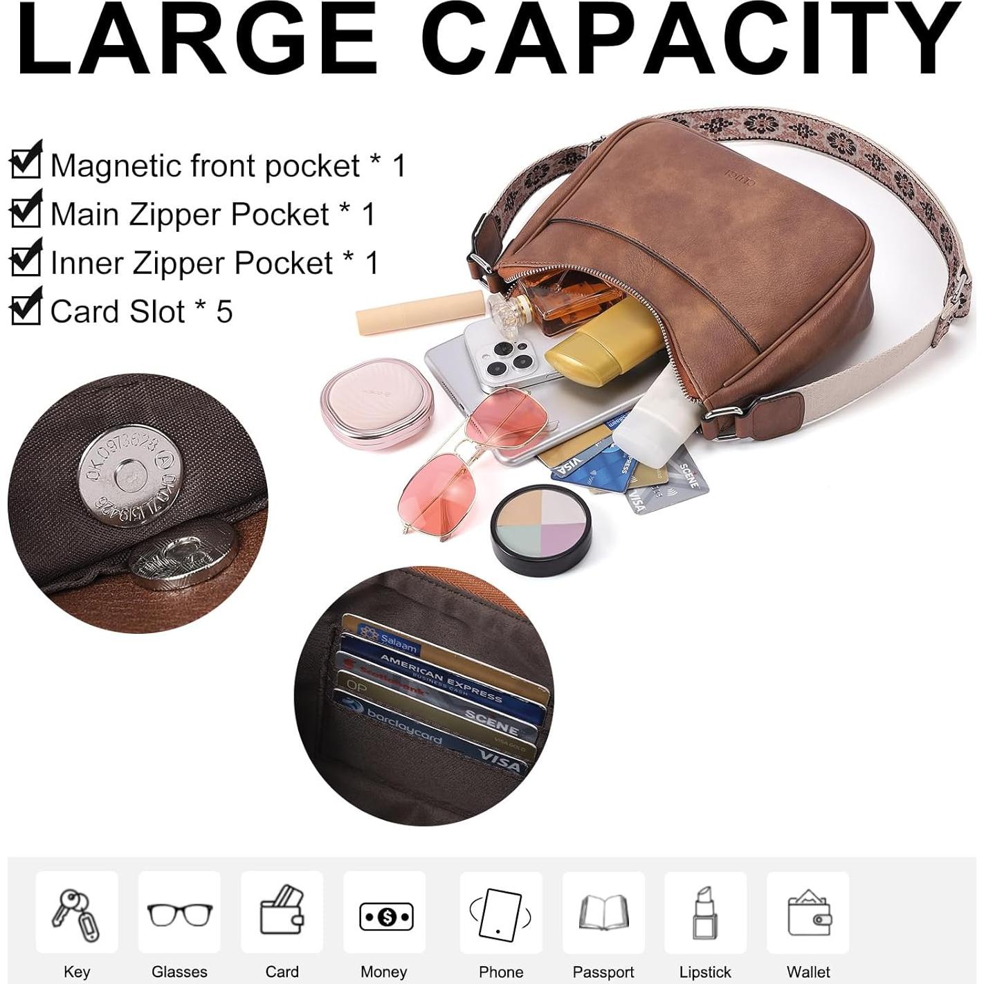 Bolso Cruzado CLUCI de Cuero Vegano para Mujeres - Marrón