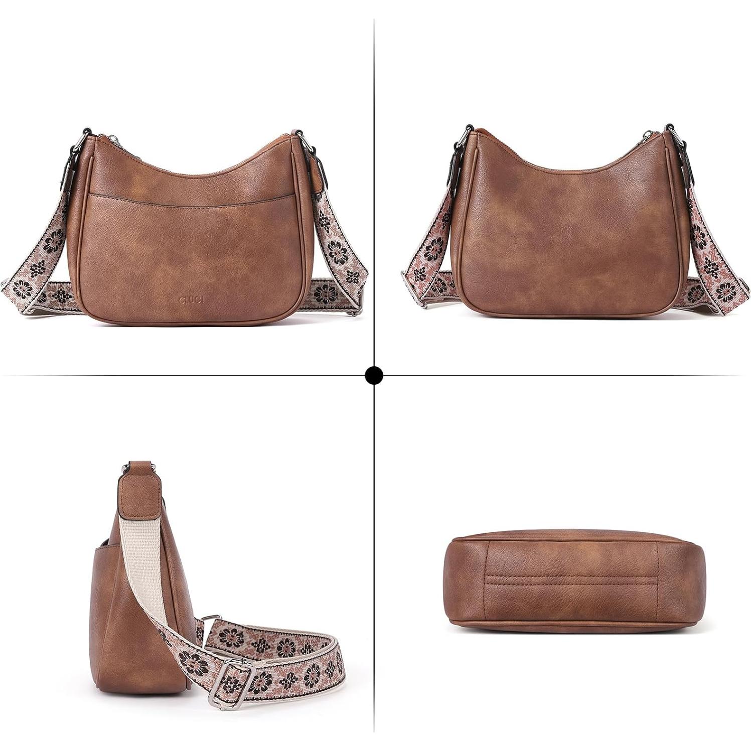 Bolso Cruzado CLUCI de Cuero Vegano para Mujeres - Marrón