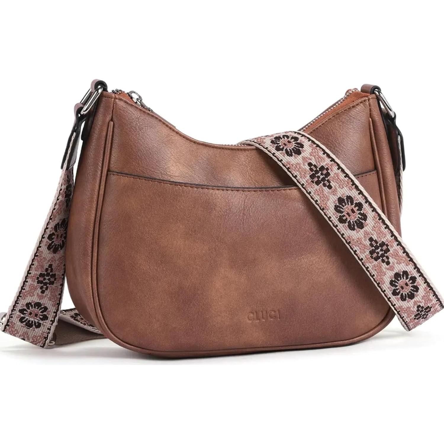Bolso Cruzado CLUCI de Cuero Vegano para Mujeres - Marrón