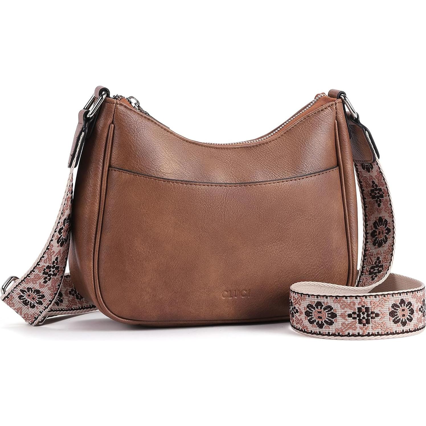 Bolso Cruzado CLUCI de Cuero Vegano para Mujeres - Marrón