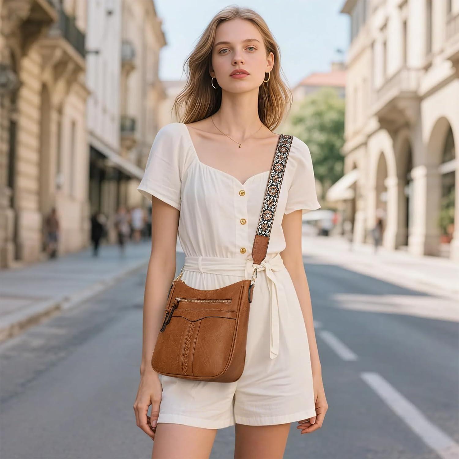 Bolso Cruzado RAINSMORE para Mujeres de Cuero PU Marrón