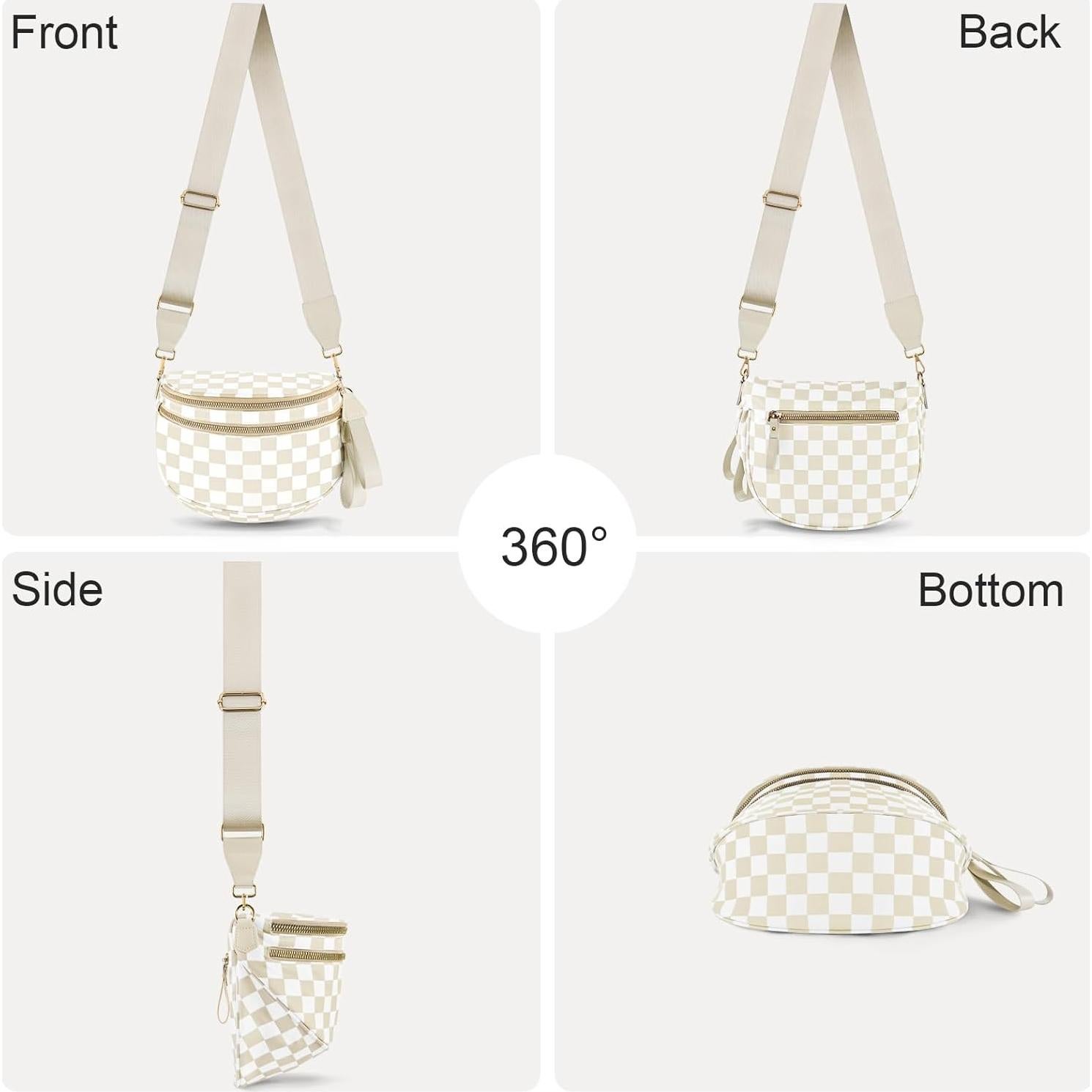 Bolso Cruzado de Nylon Impermeable para Mujeres - Cuadros Beige