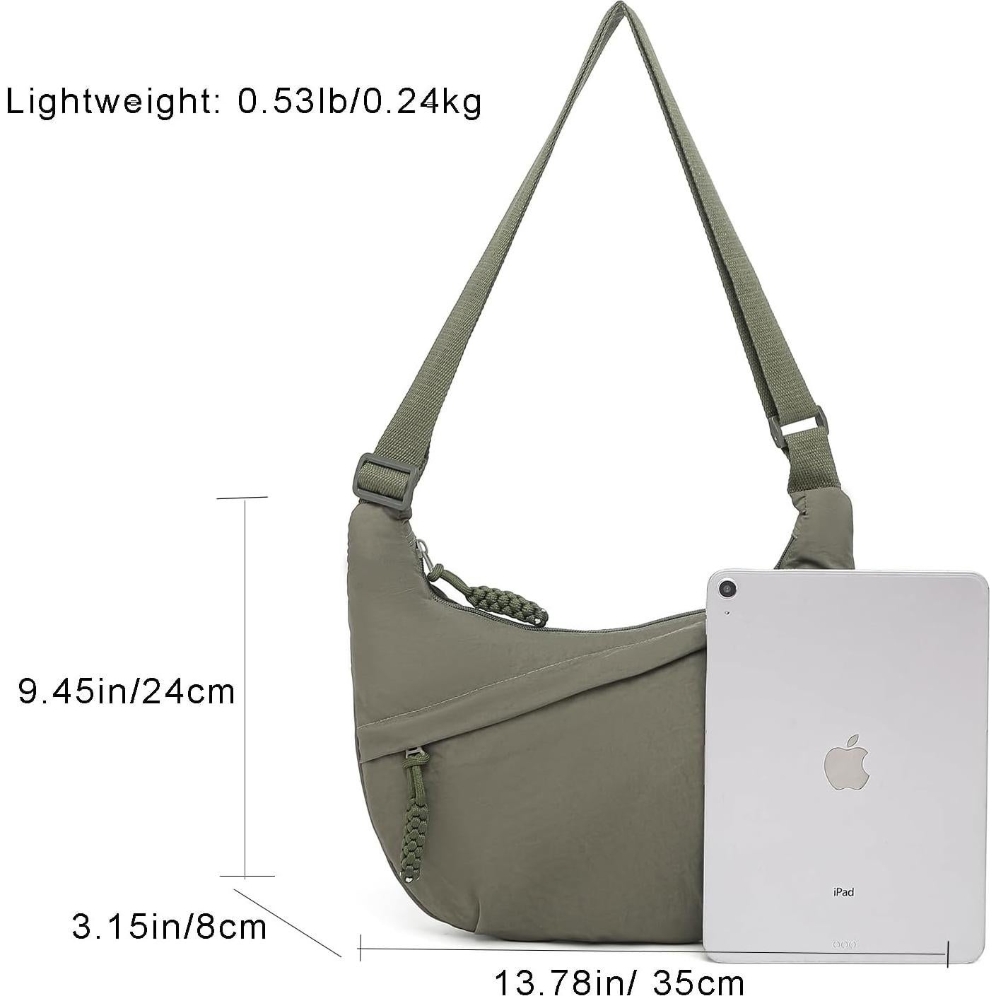 Bolso Cruzado Hobo de Nylon Verde Ejército para Mujeres 35x24cm