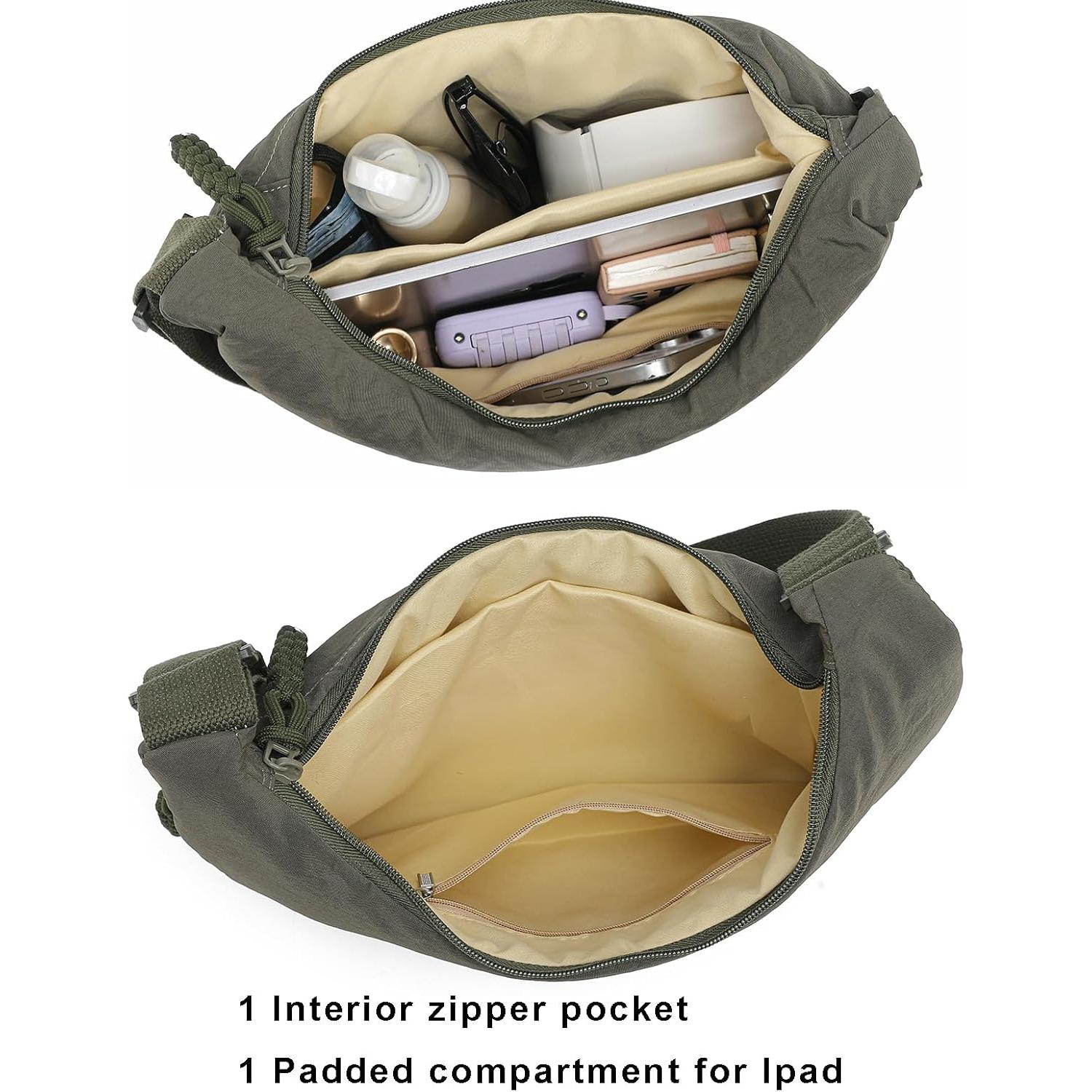 Bolso Cruzado Hobo de Nylon Verde Ejército para Mujeres 35x24cm