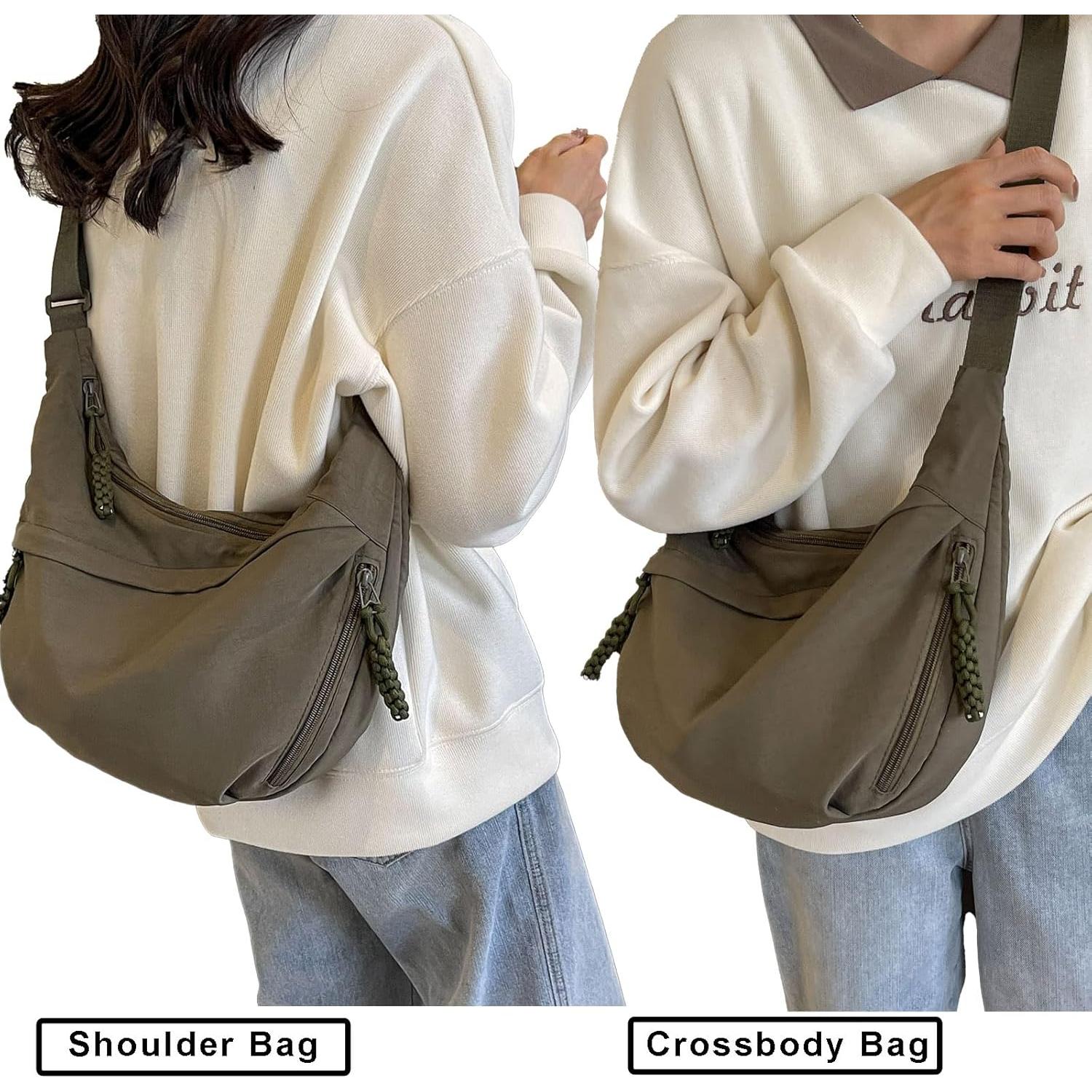 Bolso Cruzado Hobo de Nylon Verde Ejército para Mujeres 35x24cm