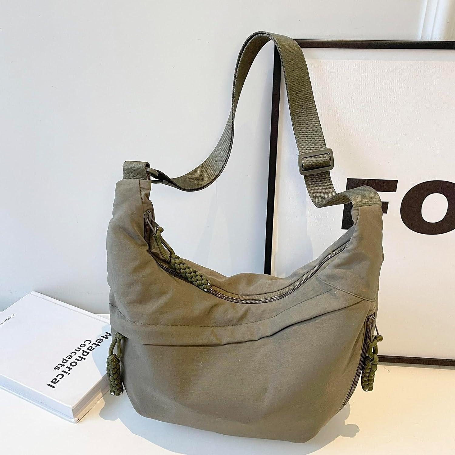 Bolso Cruzado Hobo de Nylon Verde Ejército para Mujeres 35x24cm