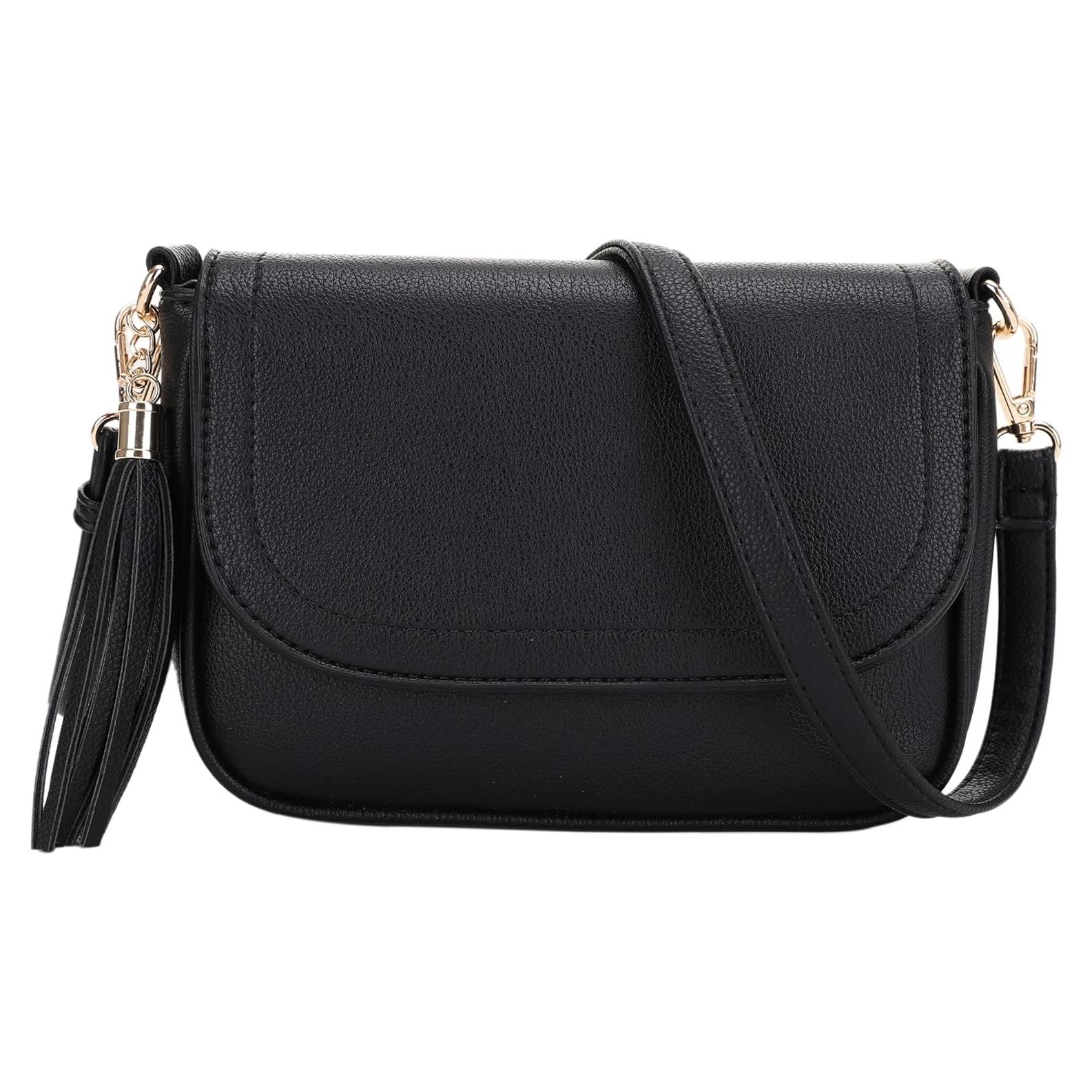 Bolso Cruzado Pequeño EVVE de Cuero Vegano Negro para Mujeres