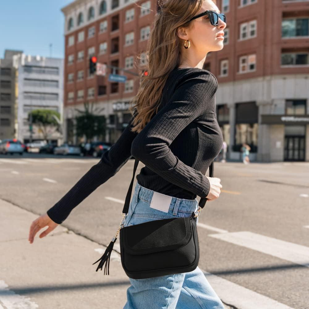 Bolso Cruzado Pequeño EVVE de Cuero Vegano Negro para Mujeres